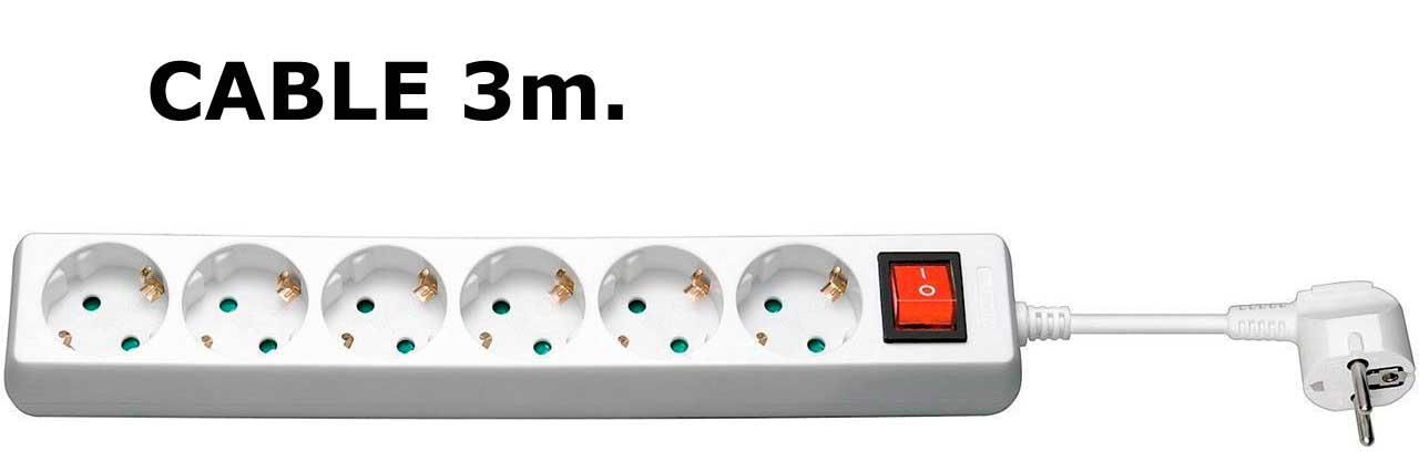 MicroConnect 6-Wege Schuko Steckdose 3M Weiß Mit ON/OF Schalter - Image 2