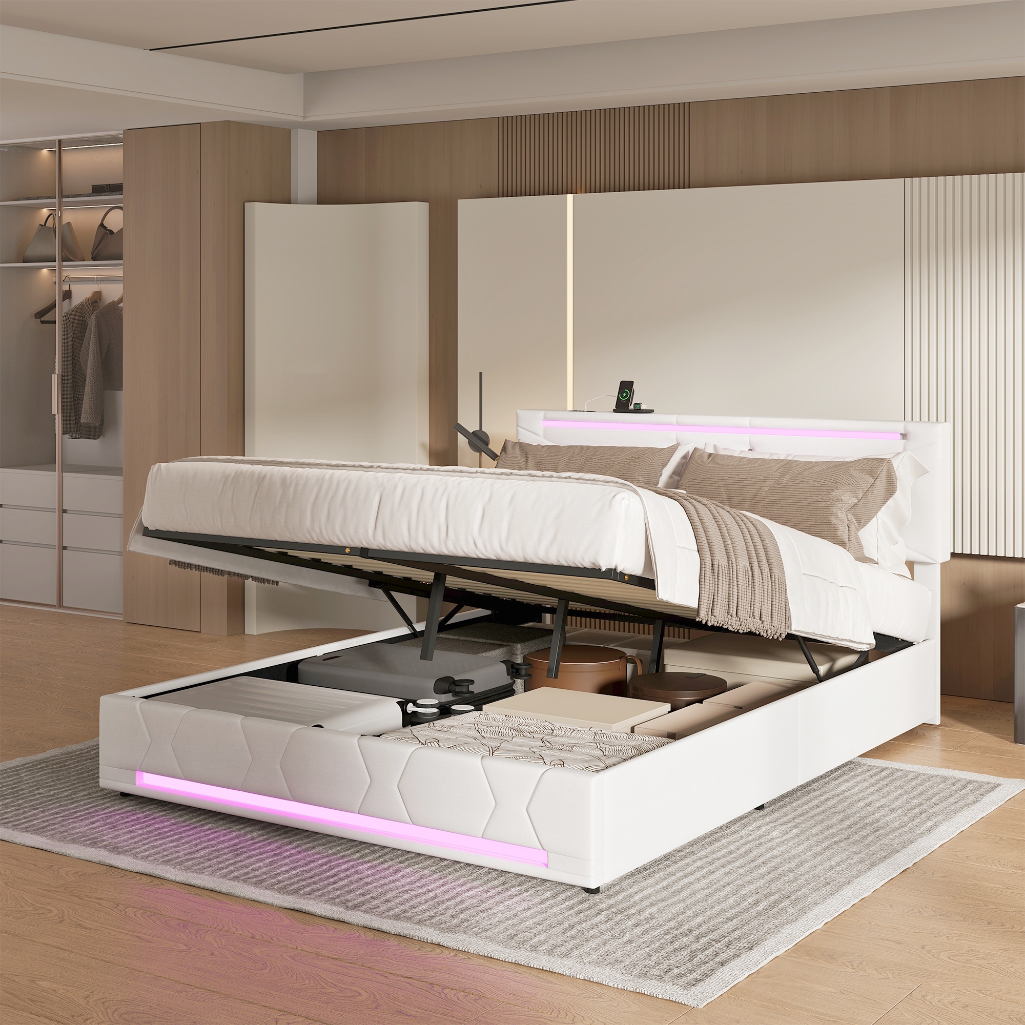 Lit Double 140x200cm, Lit 140x200 Avec Rangement