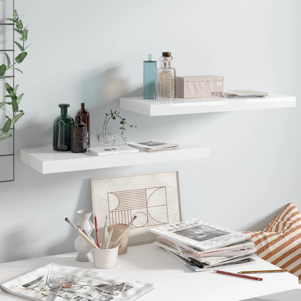 Vidaxl Weiß Floating Wall Shelves 2 Pcs High Gloss White 60X23,5X3,8 Cm Mdf
