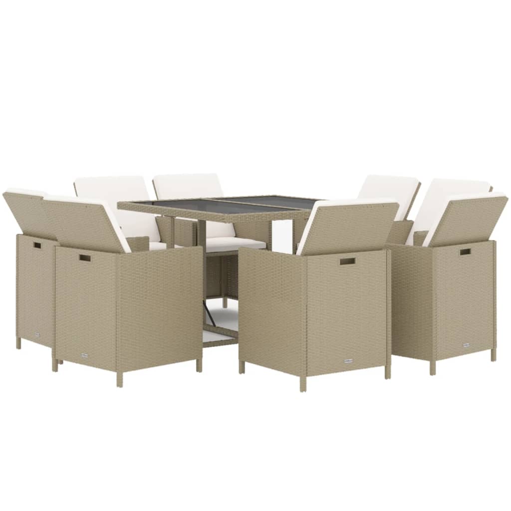 Garden Dining Set Beige Pe Rattan, Steel, Tempered Glass Standard Vidaxl