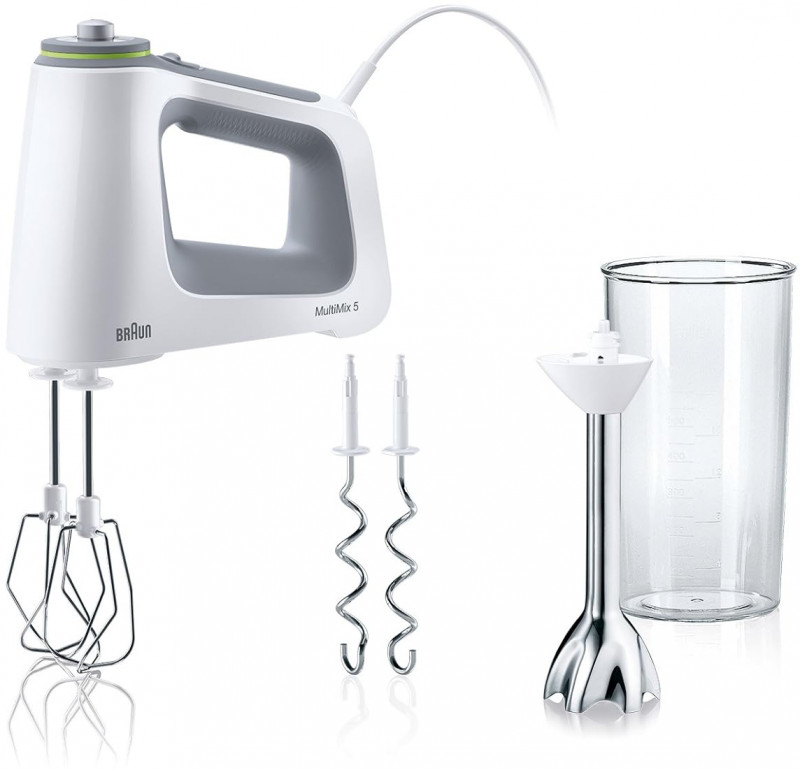 Braun Household MultiMix 5 HM 5107 Handmixer - Handrührgerät mit stufenloser Geschwindigkeitsregelung, 750 Watt, inkl. Schneebesen, Knethaken, Pürierstab und 600 ml Mix- und Messbecher, Weiß/Grau - Bild 4