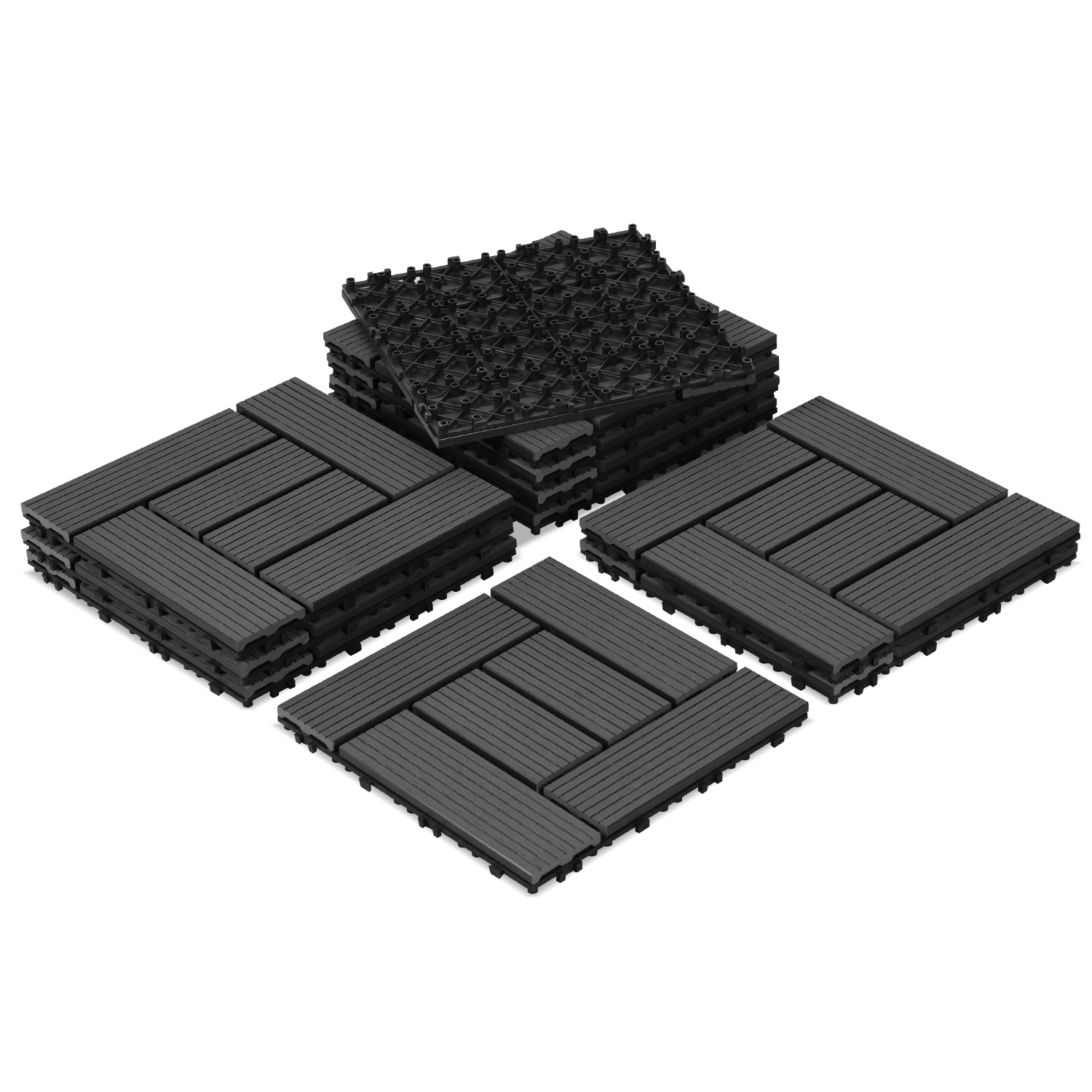 Wolketon 11 Piastrelle Per Terrazza Da 1 M², Piastrelle A Clip 30x30 Cm, Pavimentazione Esterna Per Terrazza E Giardino, Antracite