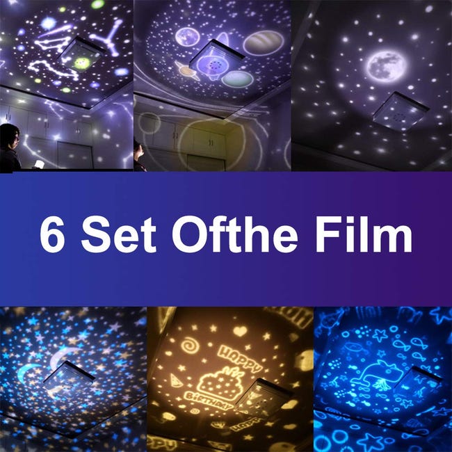 Proiettore Di Cielo Stellato A Led, Luce Notturna Per Bambini Girevole A 360°, 6 Effetti Di Luce, Luce Notturna Con Proiettore Di Stelle Dimmerabile Con 3 Led