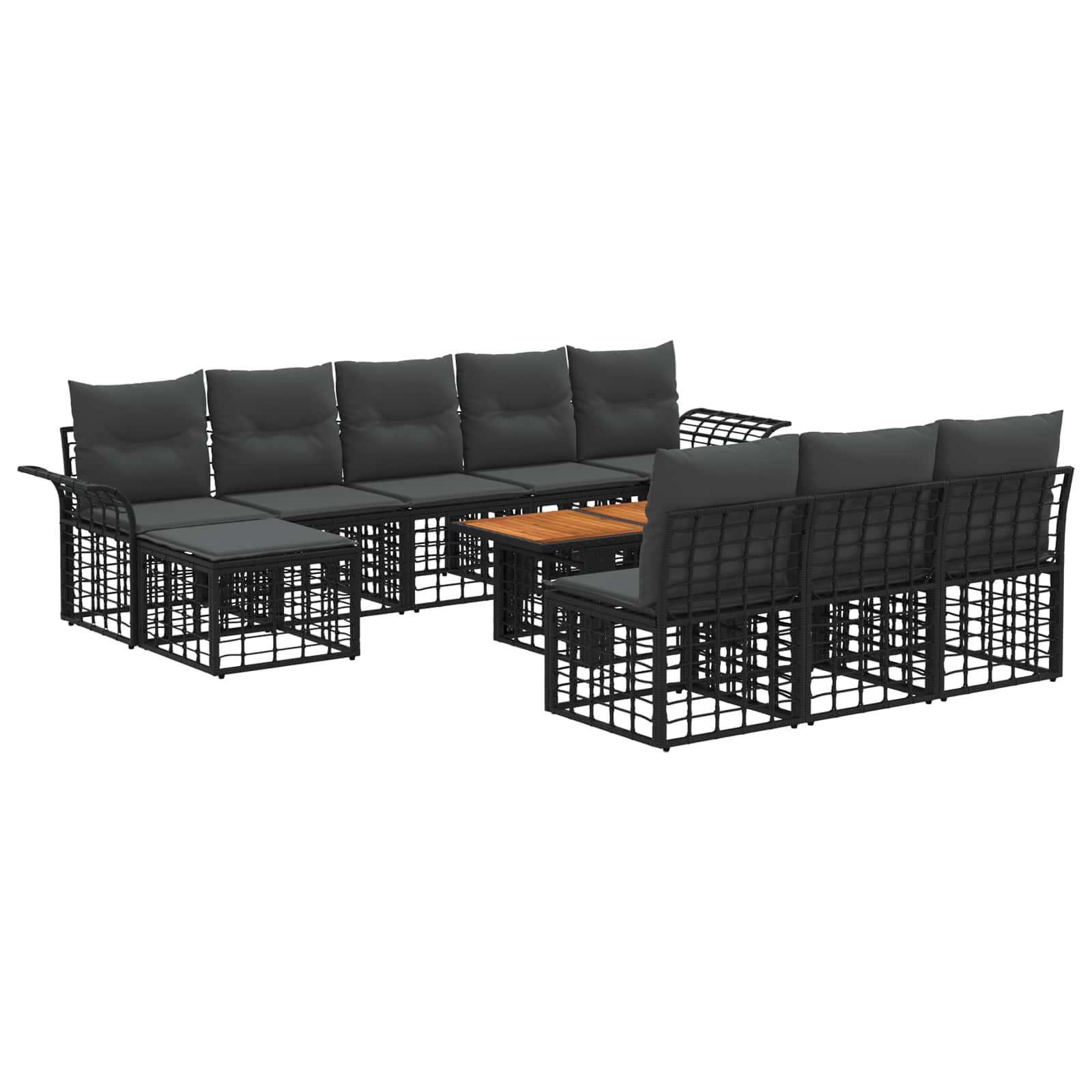 Vidaxl Schwarz Gartensofa-Set 11 Stk. Und Dunkelgrau Poly-Rattan