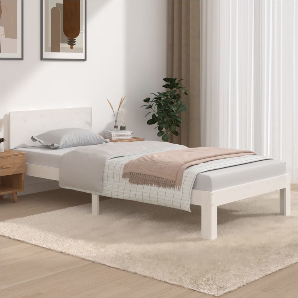 Cadre De Lit Blanc Bois De Pin Massif 90x200 Cm