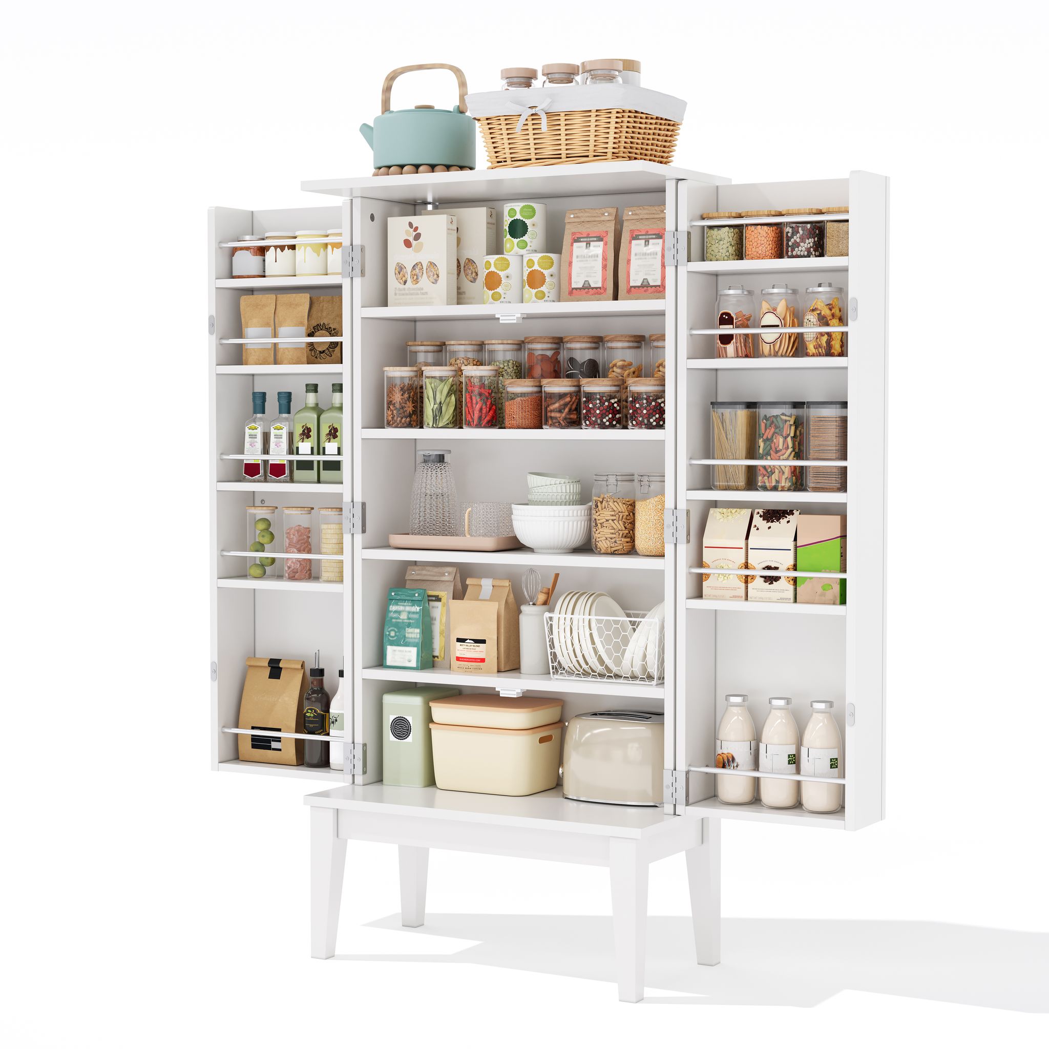 Stilvora Kuchenschrank Mit 2 Turen, 5 Fachern Und Turablagen, Vintage-stil, Aus Mdf, Weiss, 120 X 30 X 59 Cm