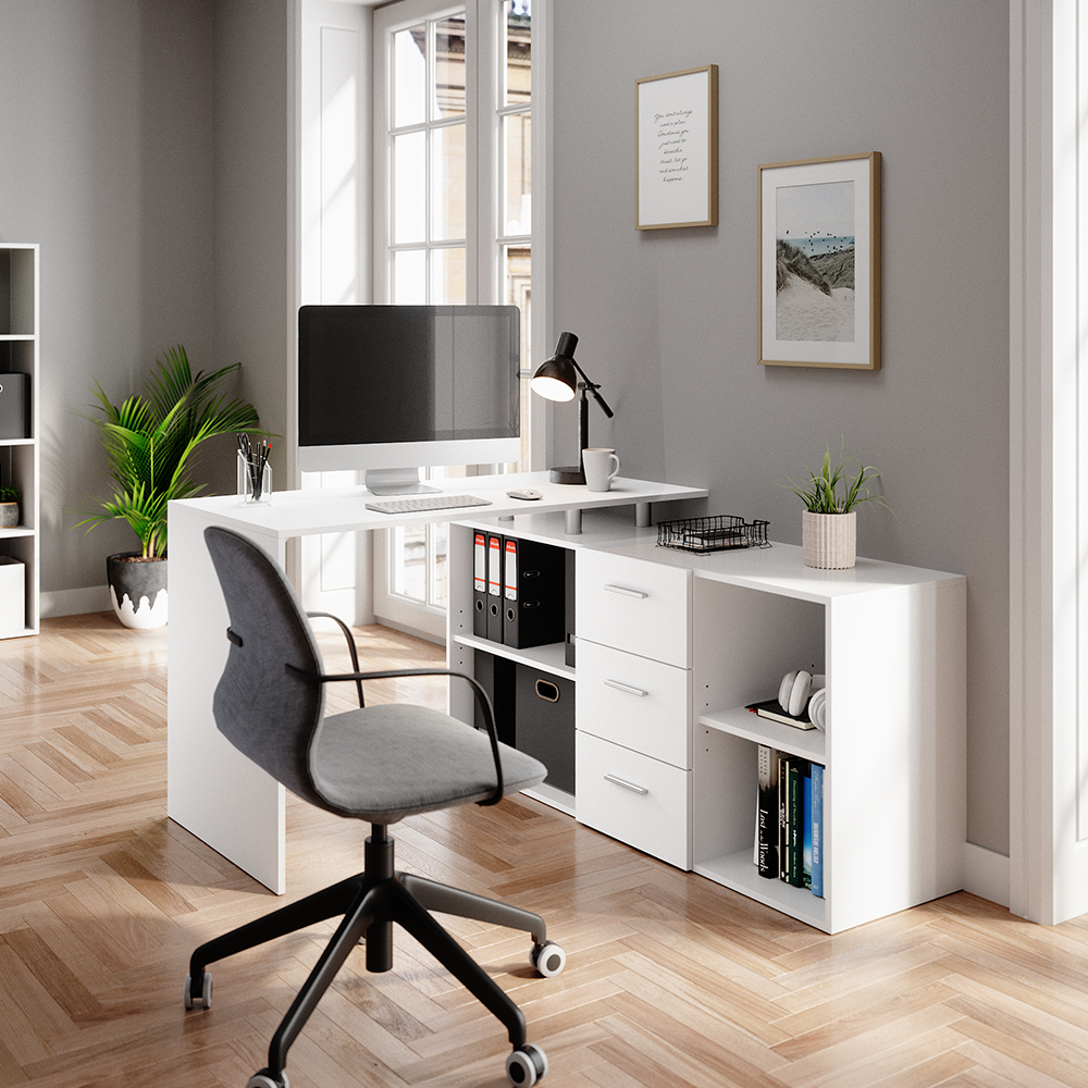 Vicco - Bureau D'Angle Dante, Blanc, 215 X 60 Cm