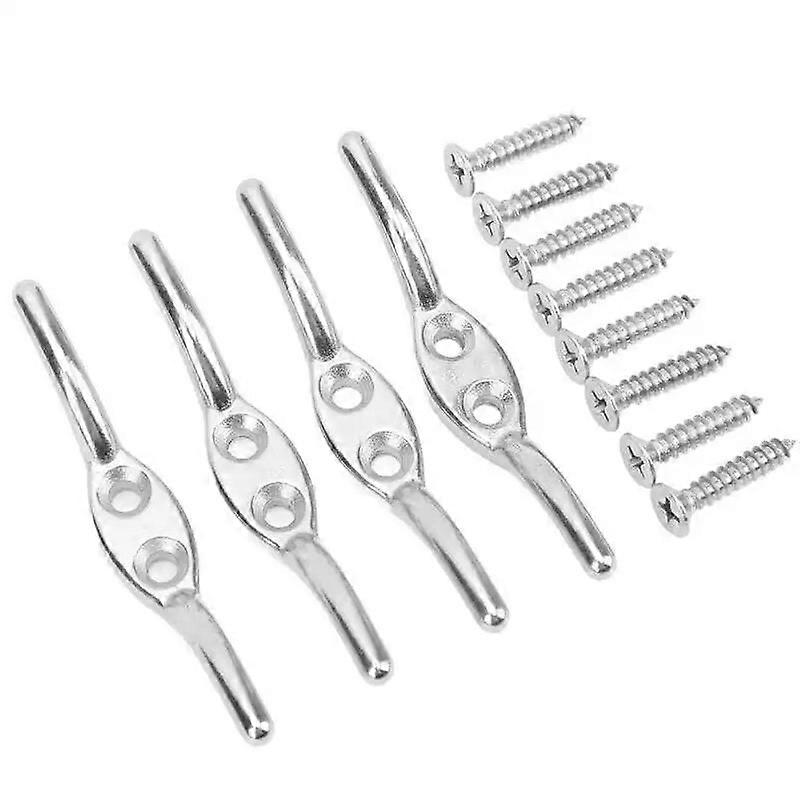 Taquet de fixation pour corde en acier inoxydable, 65 mm, lot de 4 avec 8 vis