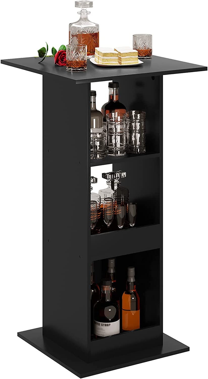 Woltu - Table De Bar Carrée Avec 3 Étagères