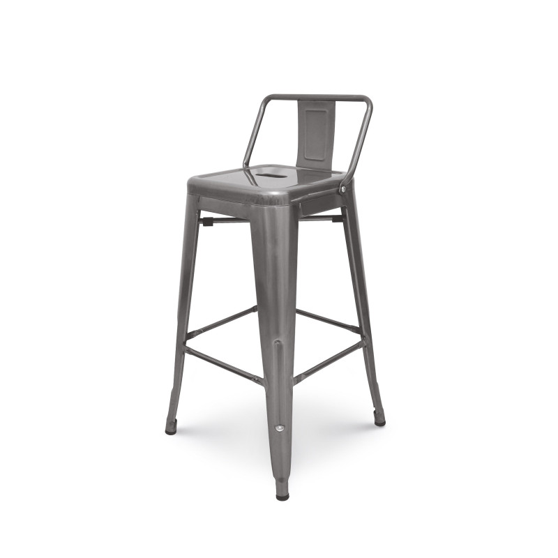 Kosmi - Tabouret De Bar En Métal Brut Avec Dossier Aspect Galvanisé