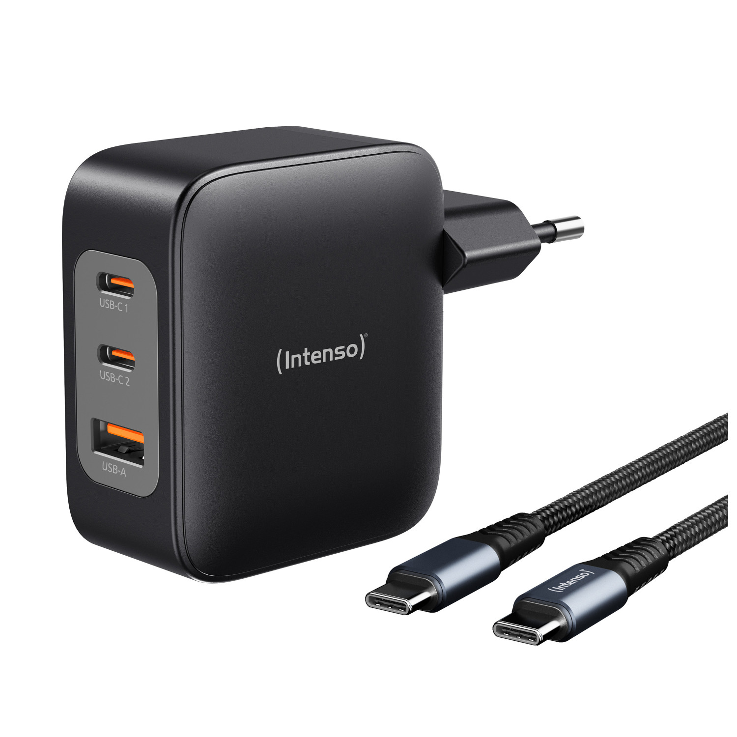 Intenso W100ACC+C520C, Ensemble adaptateur secteur + câble de charge, 100 W, charge rapide, technologie GaN, charge simultanée de 3 appareils, noir - Neuf