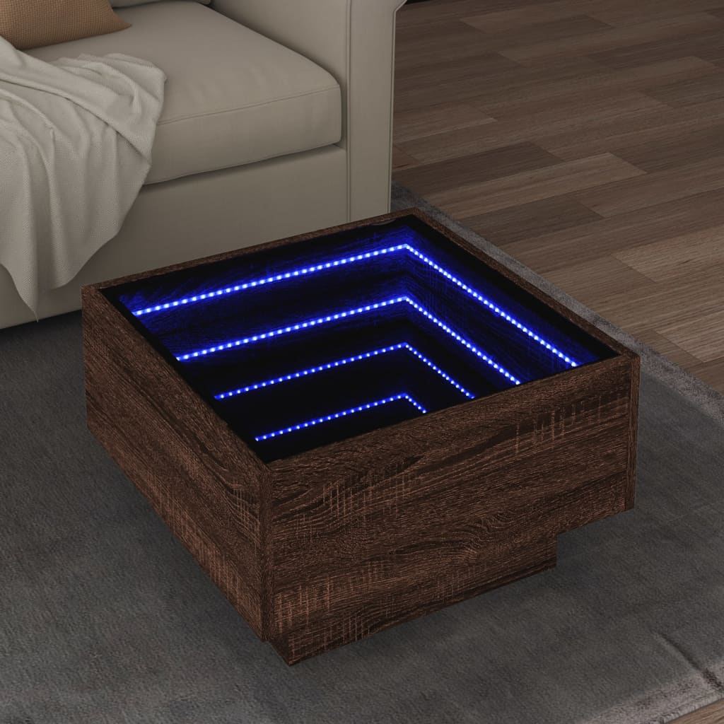 Vidaxl Table Basse Avec Led Chêne Marron 50x50x30 Cm Bois D'Ingénierie