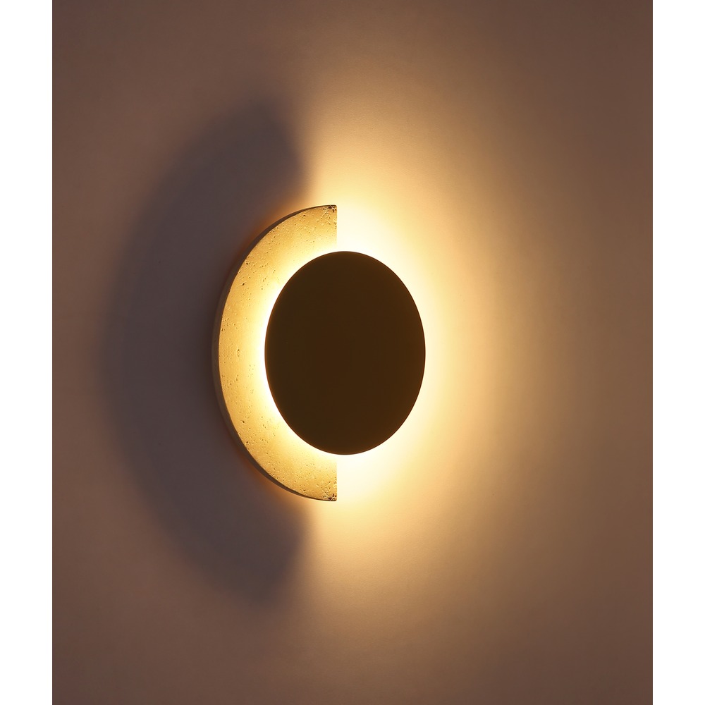 Globo Lighting Wandleuchte Wandlampe Wohnzimmerlampe Led Rund Weiß Metall Travertin H 30 Cm