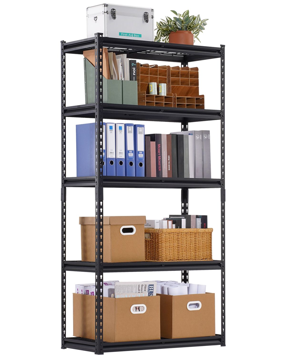 Étagère de rangement 5 niveaux en acier, 900 kg, 40x91x183 cm, noir, lot de 1
