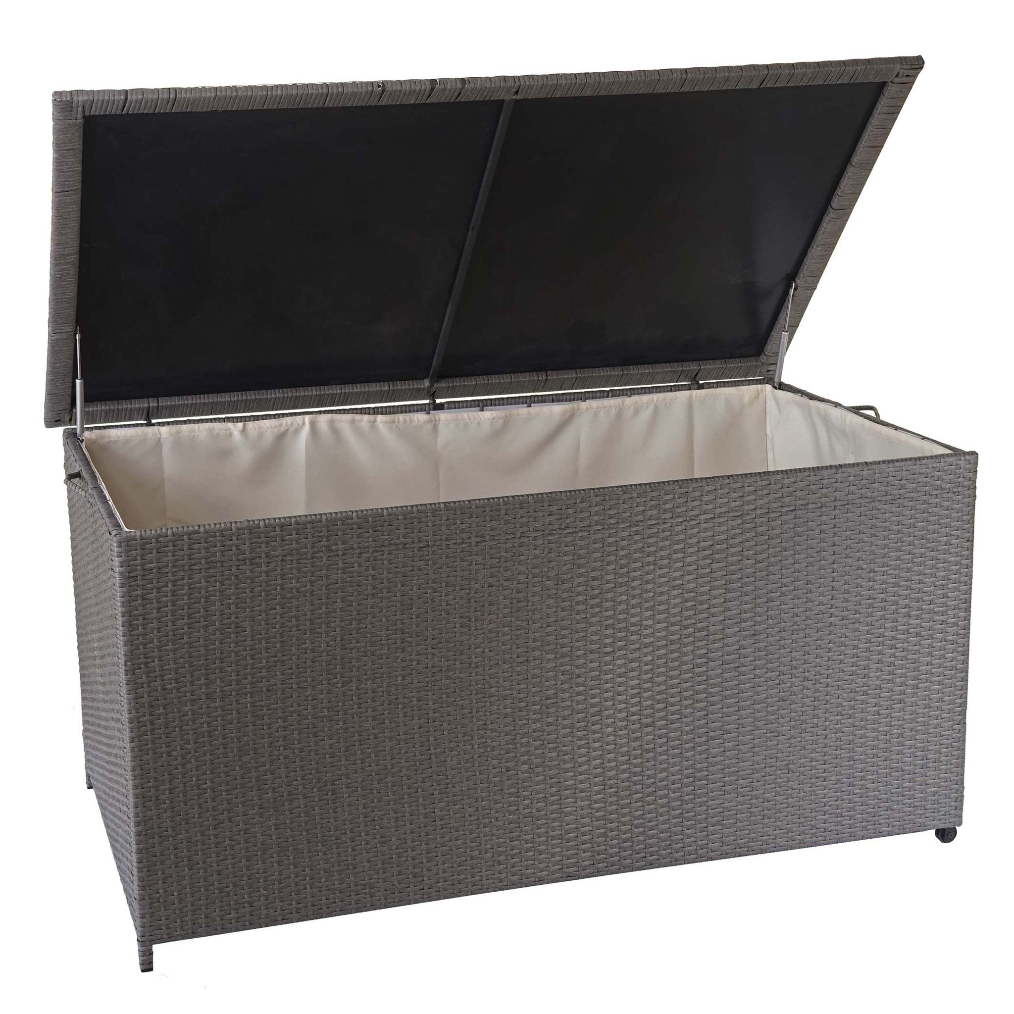 Hhg - Non Utilizzato] Baule Contenitore Esterno Giardino 570 Polyrattan, Premium 80x160x94cm 950l Grigio HHG