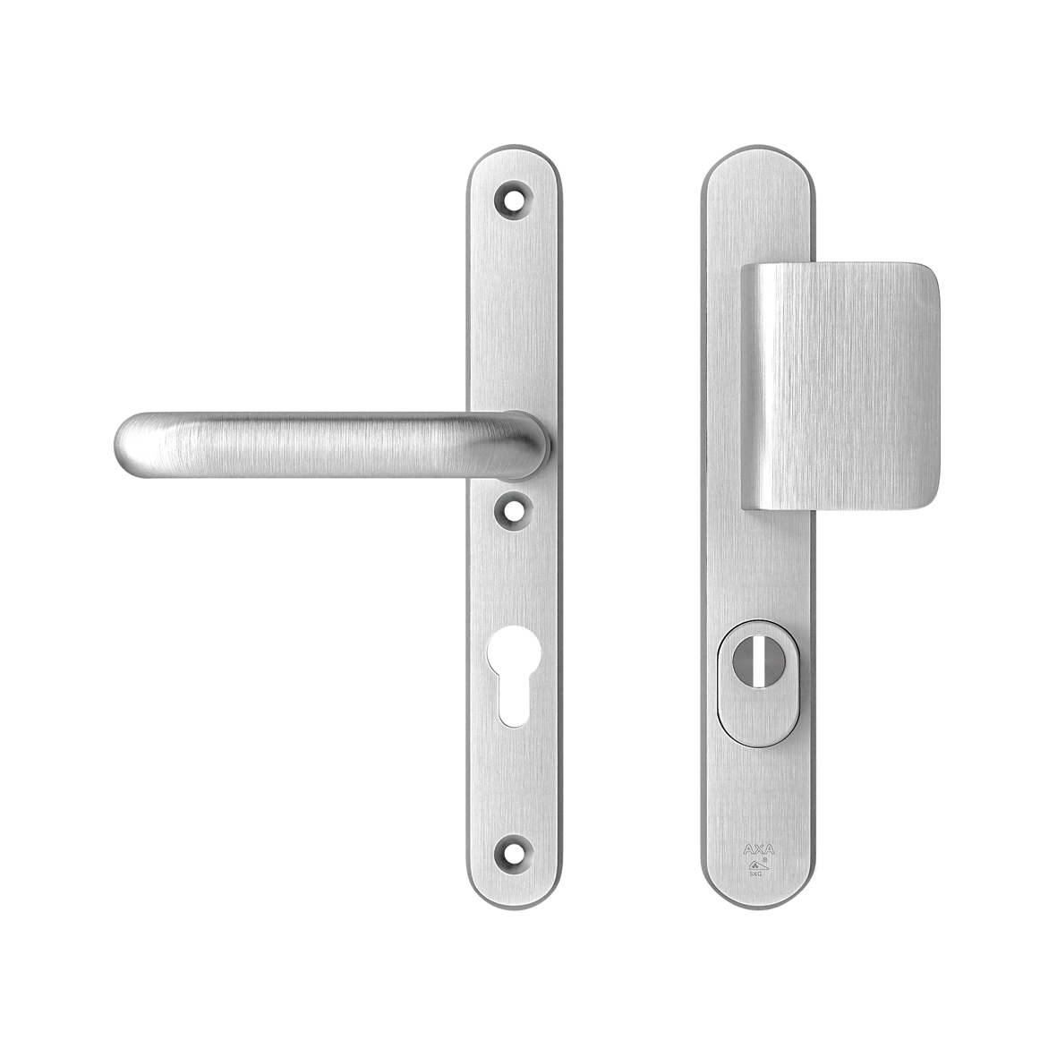Axa Sicherheitstürbeschlagset - Oval Plus - Türgriff Aus Aluminium - Modell Pusher D - Pc72 Mit Kernzugsicherung - Schmaler Schutz