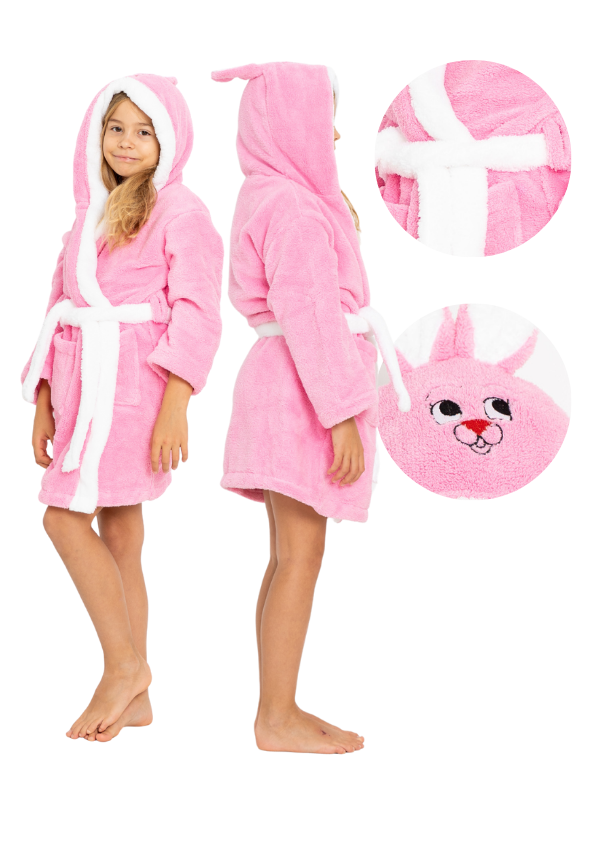 Oem Mädchen Hellrosa -Kinderbademantel Mit Hasenkapuze, Größe 5/6 Jahre, 116 122, Als Geschenk