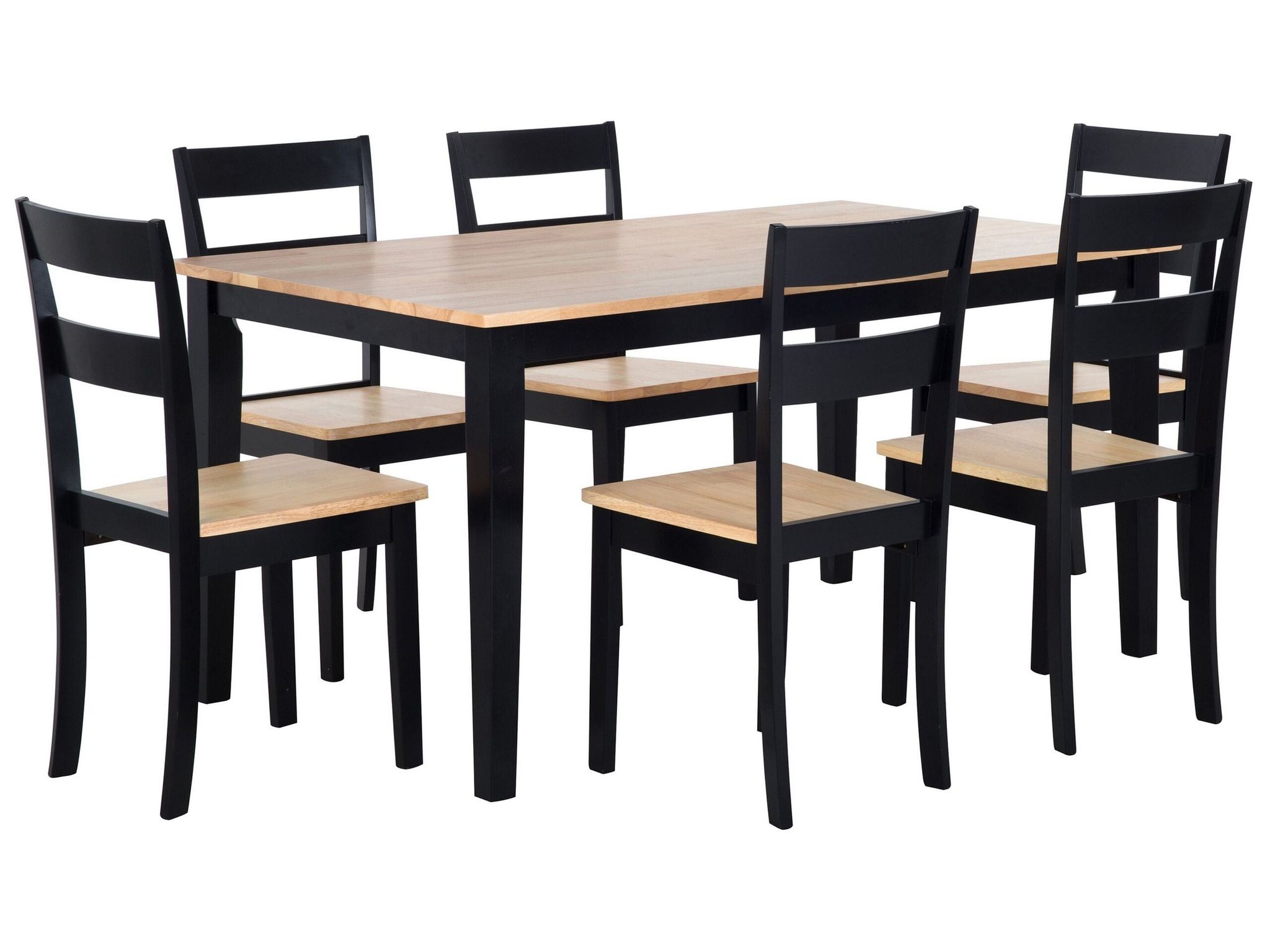 Beliani - Dining Set Table 6 Chairs Wood Natural Light Black Finish Farmhouse Georgia