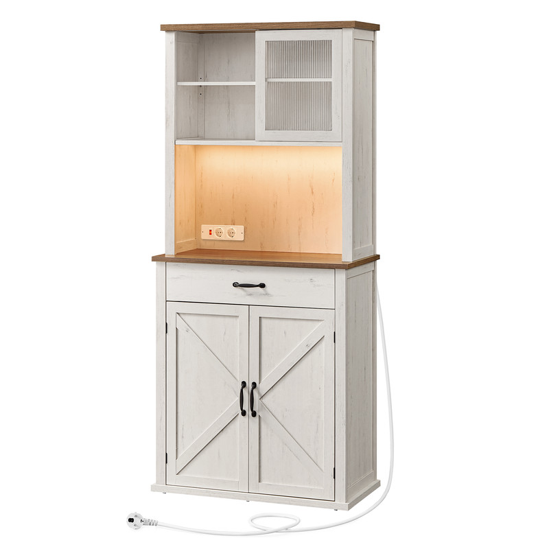 Vasagle – Buffet Blanc Rustique Avec Lumières Réglables Et Chargeur