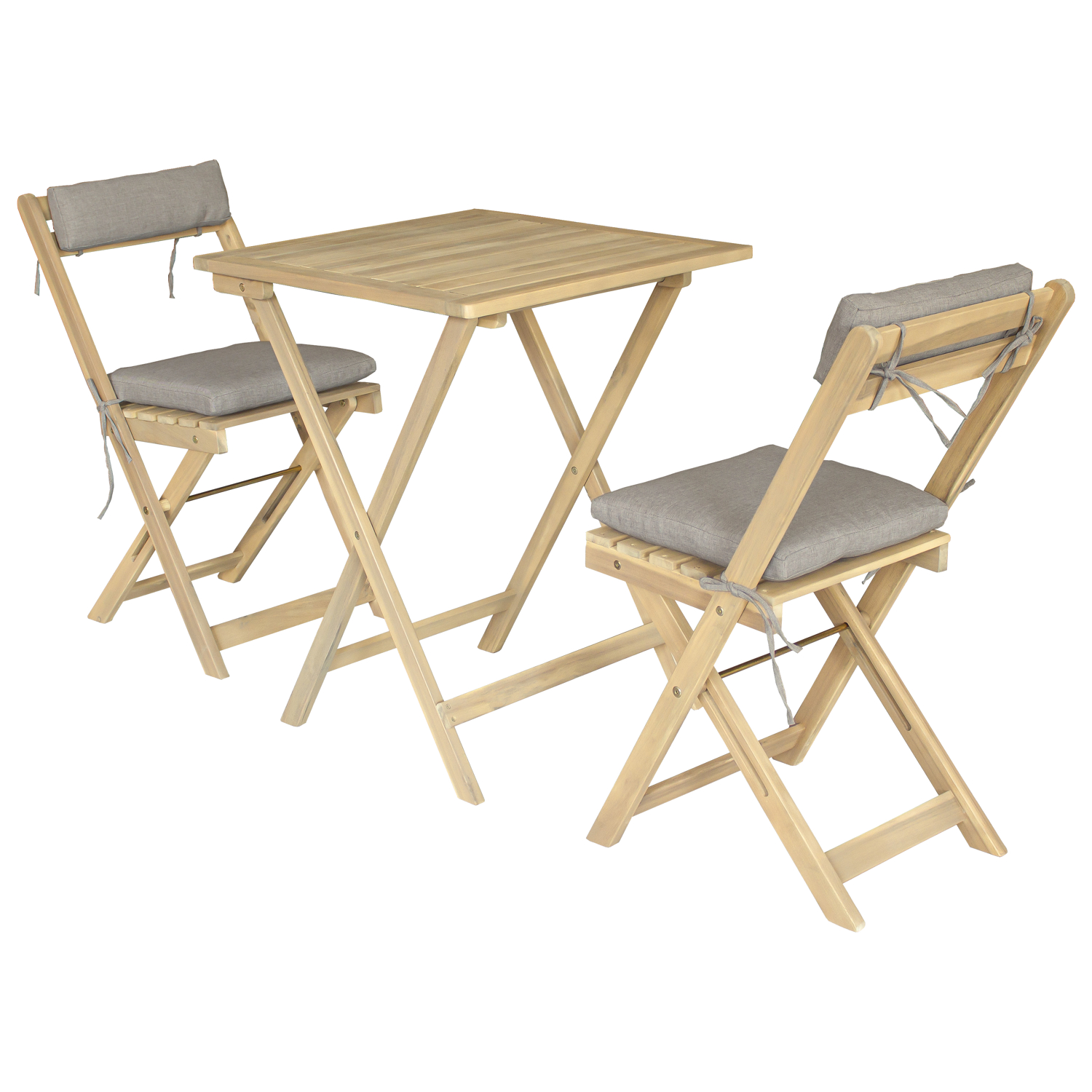 Happy Garden - Ensemble Table Et Chaises 2 Places En Acacia Et Coussins