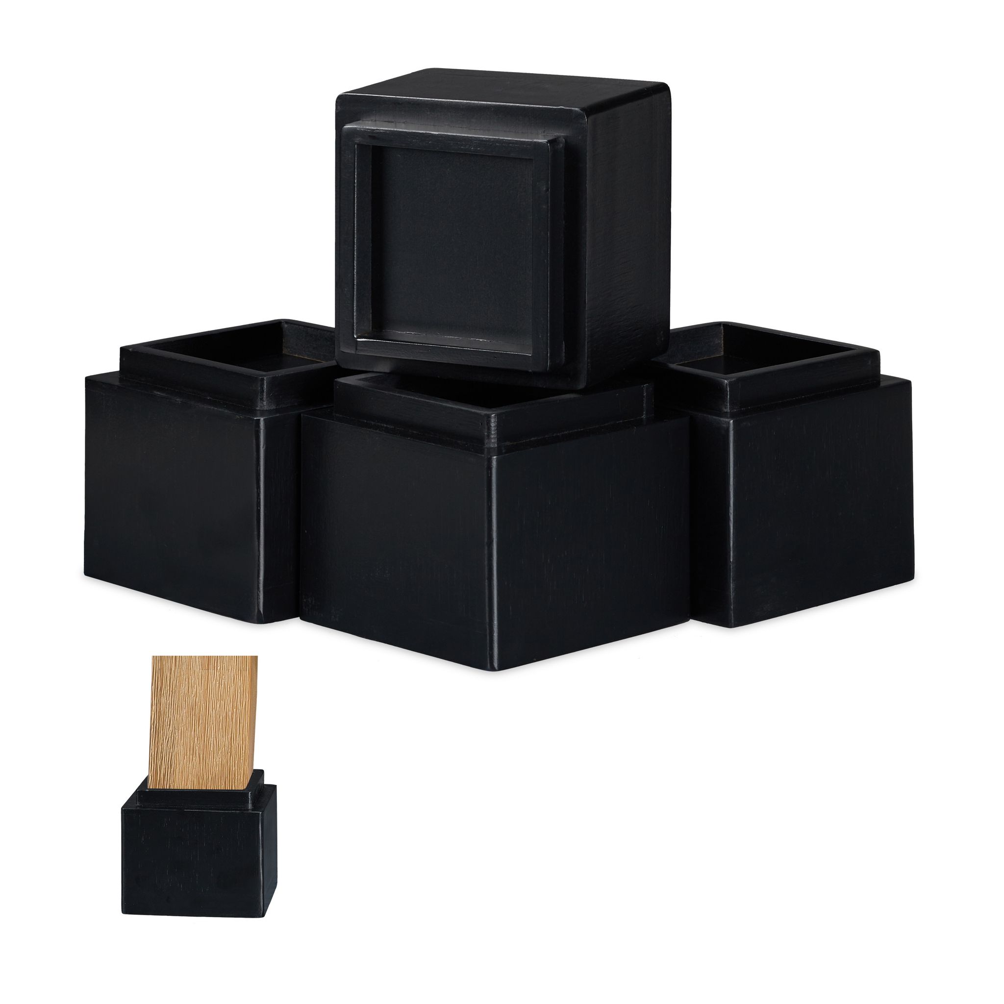 Relaxdays - Möbelerhöher 4Er Set, Erhöhung Um 8,5 Cm, Für Tische, Stühle Und Andere Möbel, Hxbxt 10X11,5X11,5 Cm, Schwarz 4052025916206