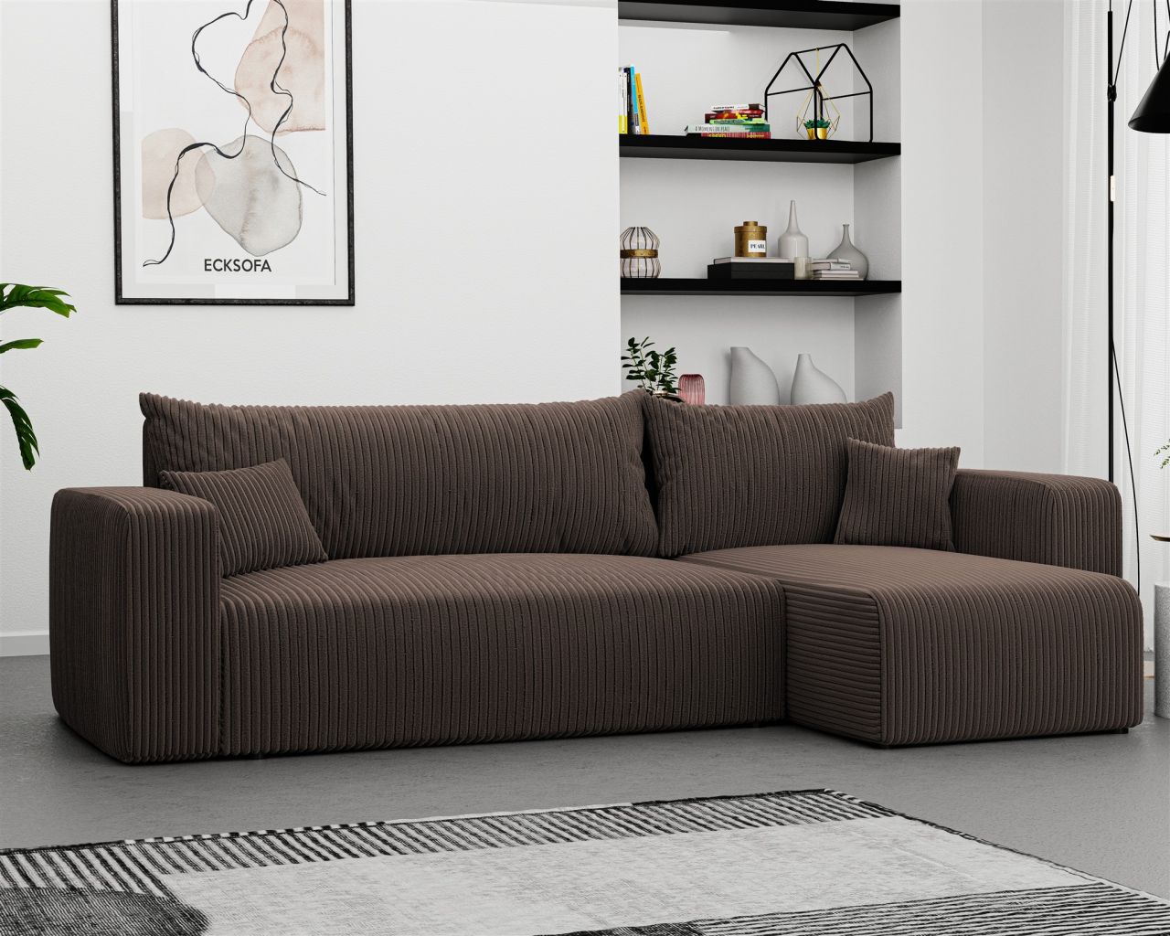 Fun Möbel Ecksofa Mit Schlaffunktion Sofa Luna Stoff Poso Dunkelbraun Ottomane Rechts - Bild 2