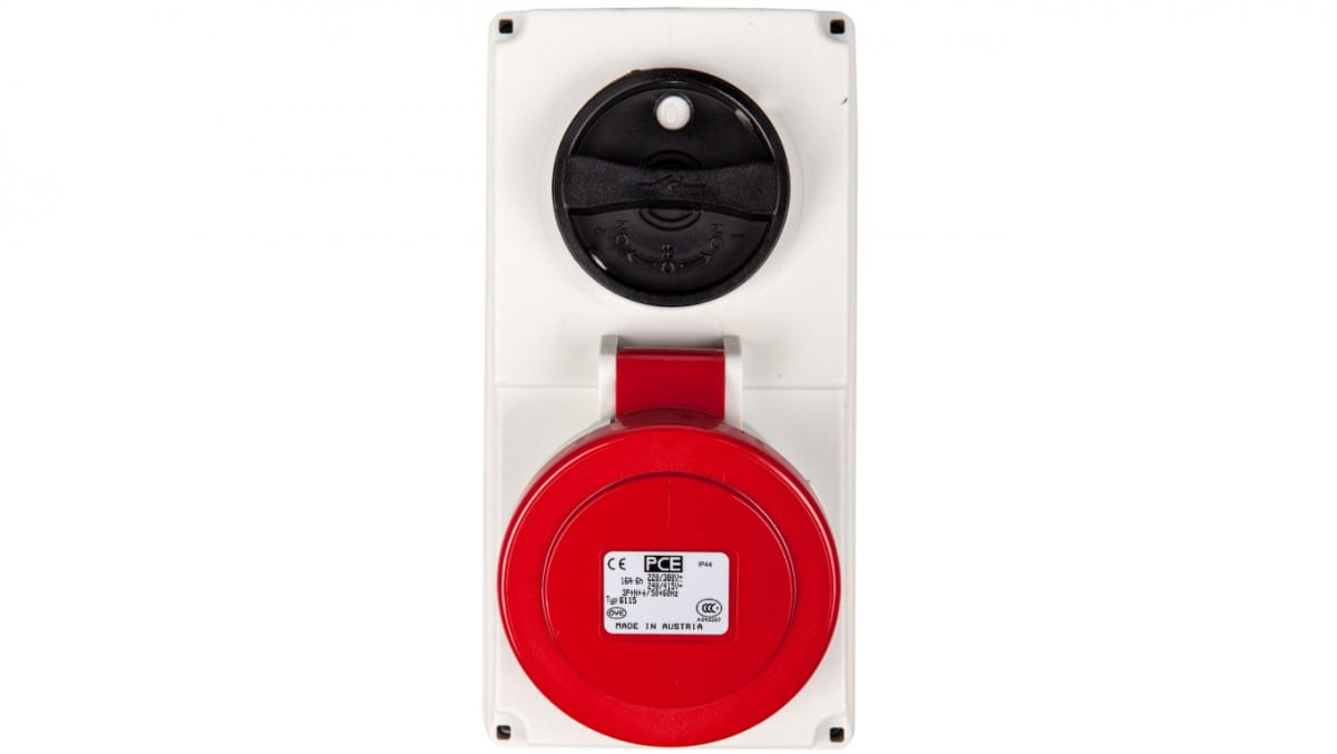 Pce Rot Feste Steckdose Mit Schalter 0-1 Klein 16A 5P 400V Ip44 /Mechanische Verriegelung/ 6115-6