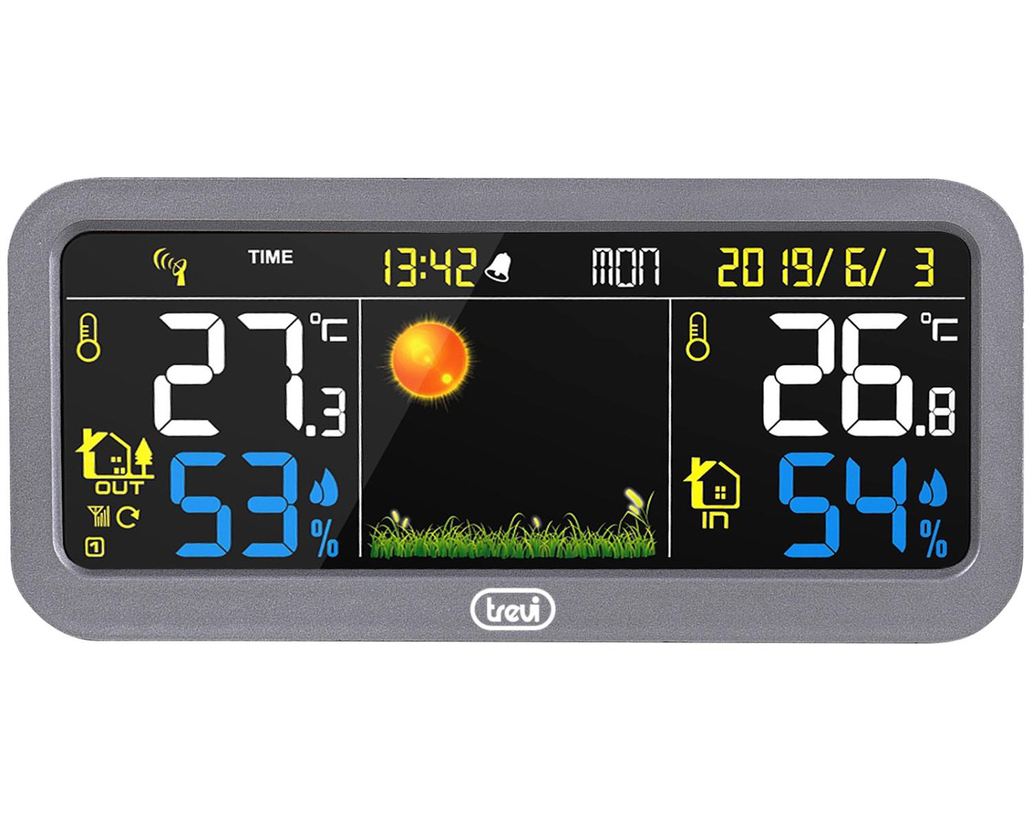Trevi Grau Wetterstation Me 3P20 Rc Innen- & Außenthermometer Barometer Hygrometer Lcd - Image 3