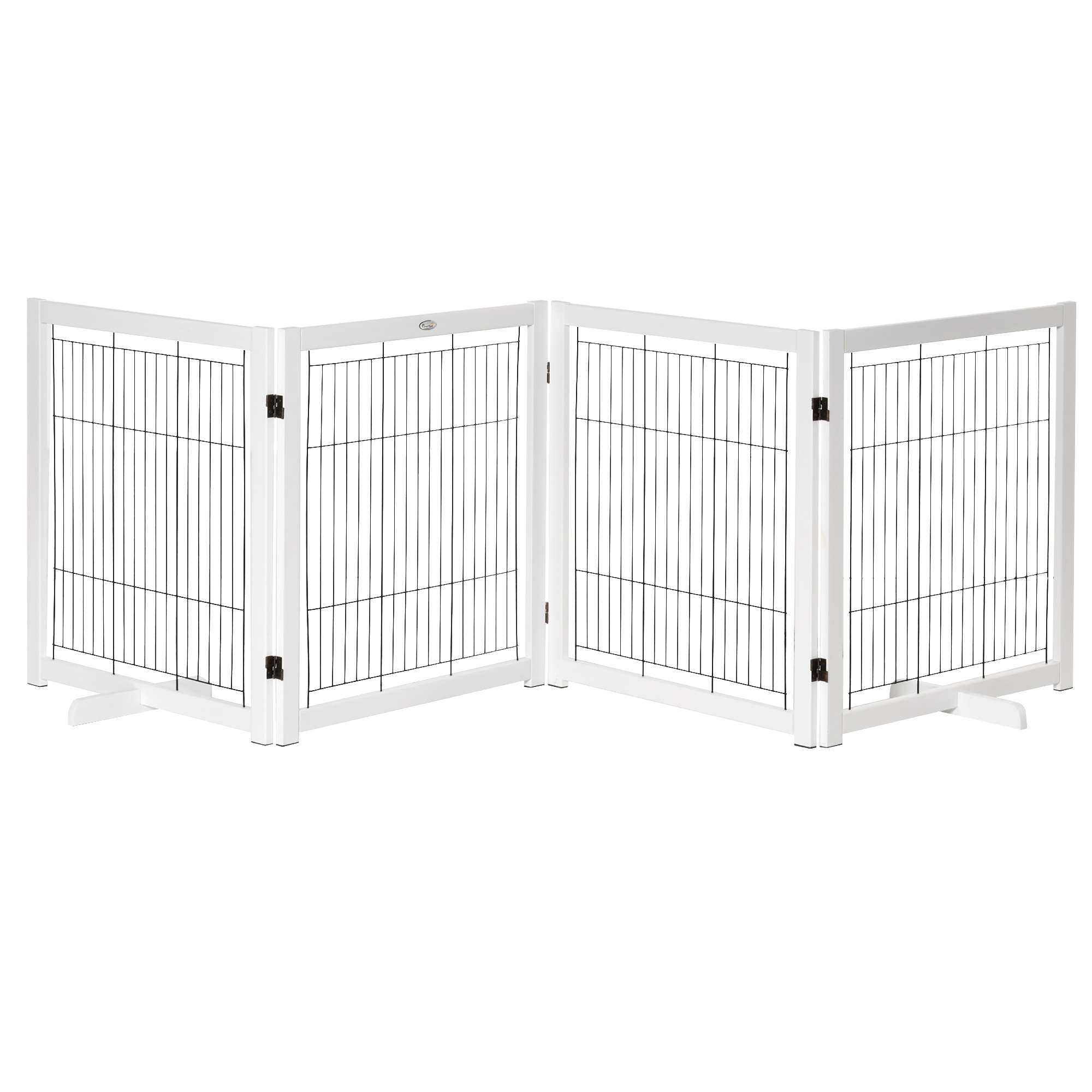 Absperrgitter Hund Freistehendes Schutzgitter Mit Füßen 305 X 82 Cm Holz Hundegitter Klappbar Treppenschutzgitter Hundeabsperrgitter Für Treppen, Türen, Flur, 4 Paneelen, Weiß - Pawhut