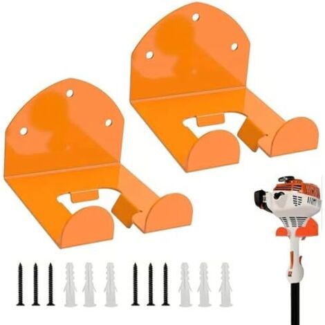 Support mural pour débroussailleuse et tondeuse à gazon, porte-outils en métal orange, lot de 2