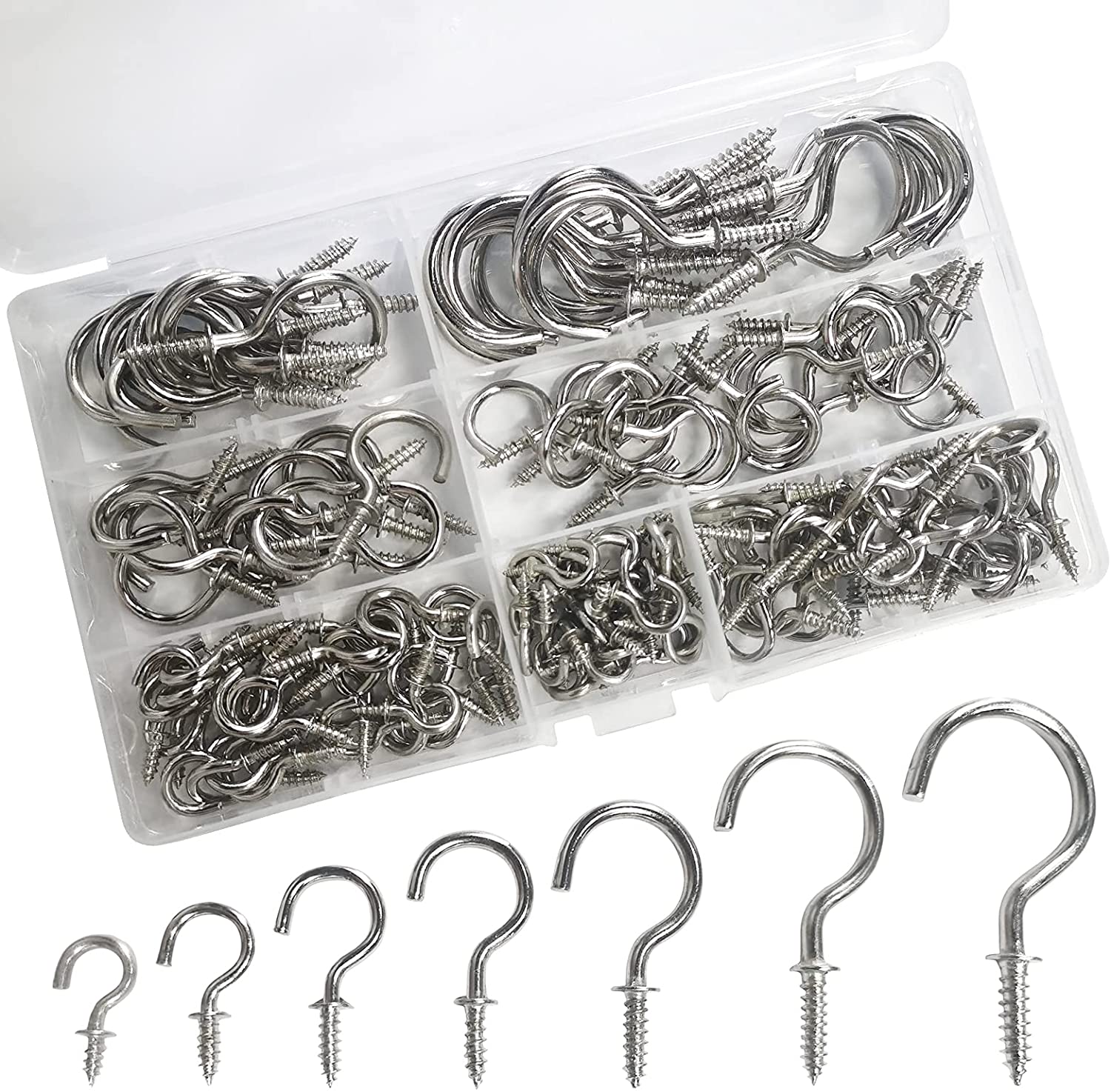 Crochets à visser multi-usages en nickel, 7 tailles, pour plafond, bois et mur, lot de 150