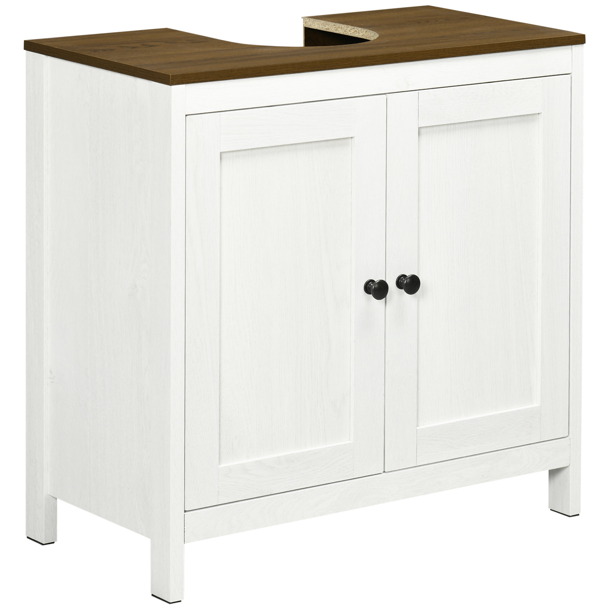 Meuble Vasque Salle De Bain Effet Bois Blanc 60x30x60 Cm Avec 2 Portes
