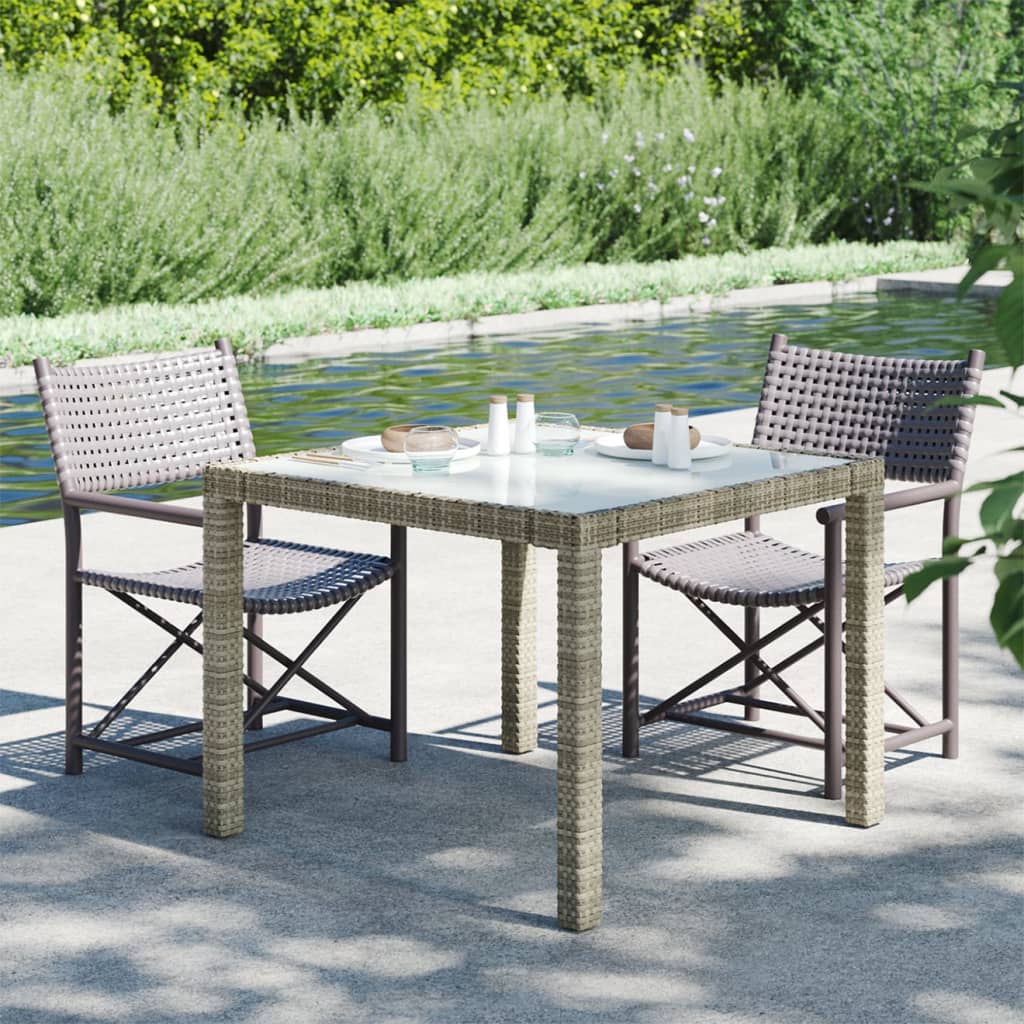 Vidaxl Grau Gartentisch 90X90x75 Cm Glas Und Pe-Rattan