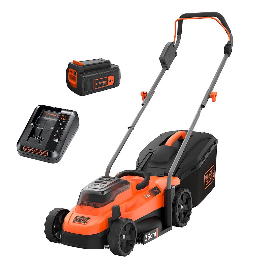 Black & Decker 33 Cm 18V Rasenmäher Von 25 Bis 65 Mm Höhe, Mulchfunktion, 35 L Fangsack - Black+Decker - Mit 2 X 18V 4Ah Batterien Und Ladegerät - Bcmw33184l2-Qw 5035048723272