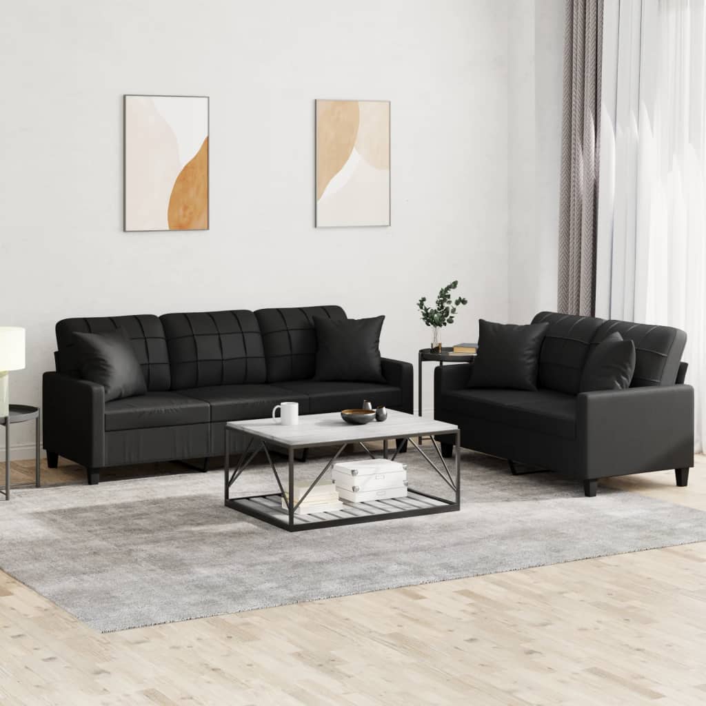 Vidaxl Schwarz Sofa + Bettsofa, Alpenum (Mit Zierkissen) (2-Sitzer, 3-Sitzer, Polstergruppe) - Bild 3