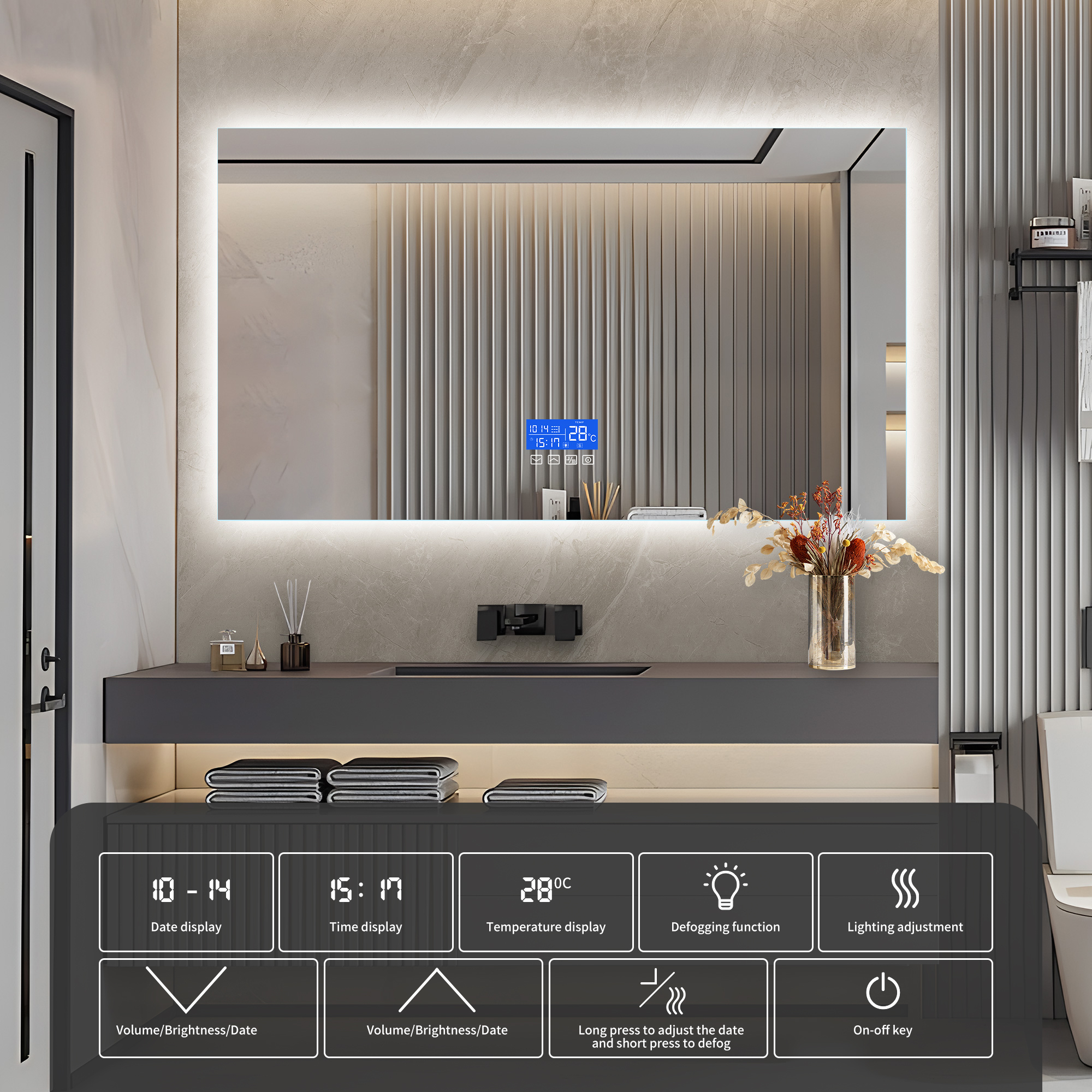 Fortuna Lai - Miroir Salle De Bain Led - Miroir Mural Avec Affichage