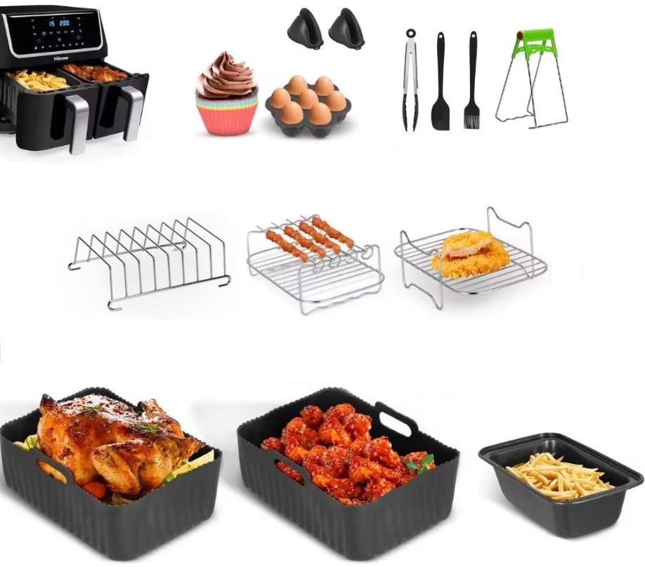 Oem Schwarz Xxl-Set Mit 23 Zubehörteilen Für Die Ninja/Philips Heißluftfritteuse, Ninja-Zubehör, Formen