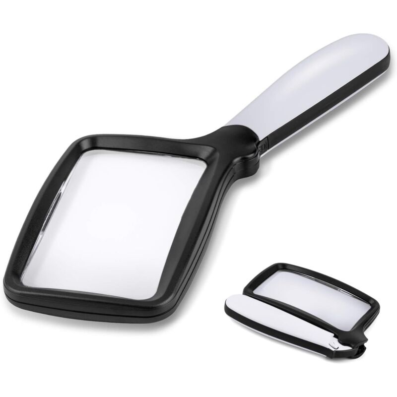Loupe de poche pliante rectangulaire 3x avec 5 LED à intensité variable, poignée pliable