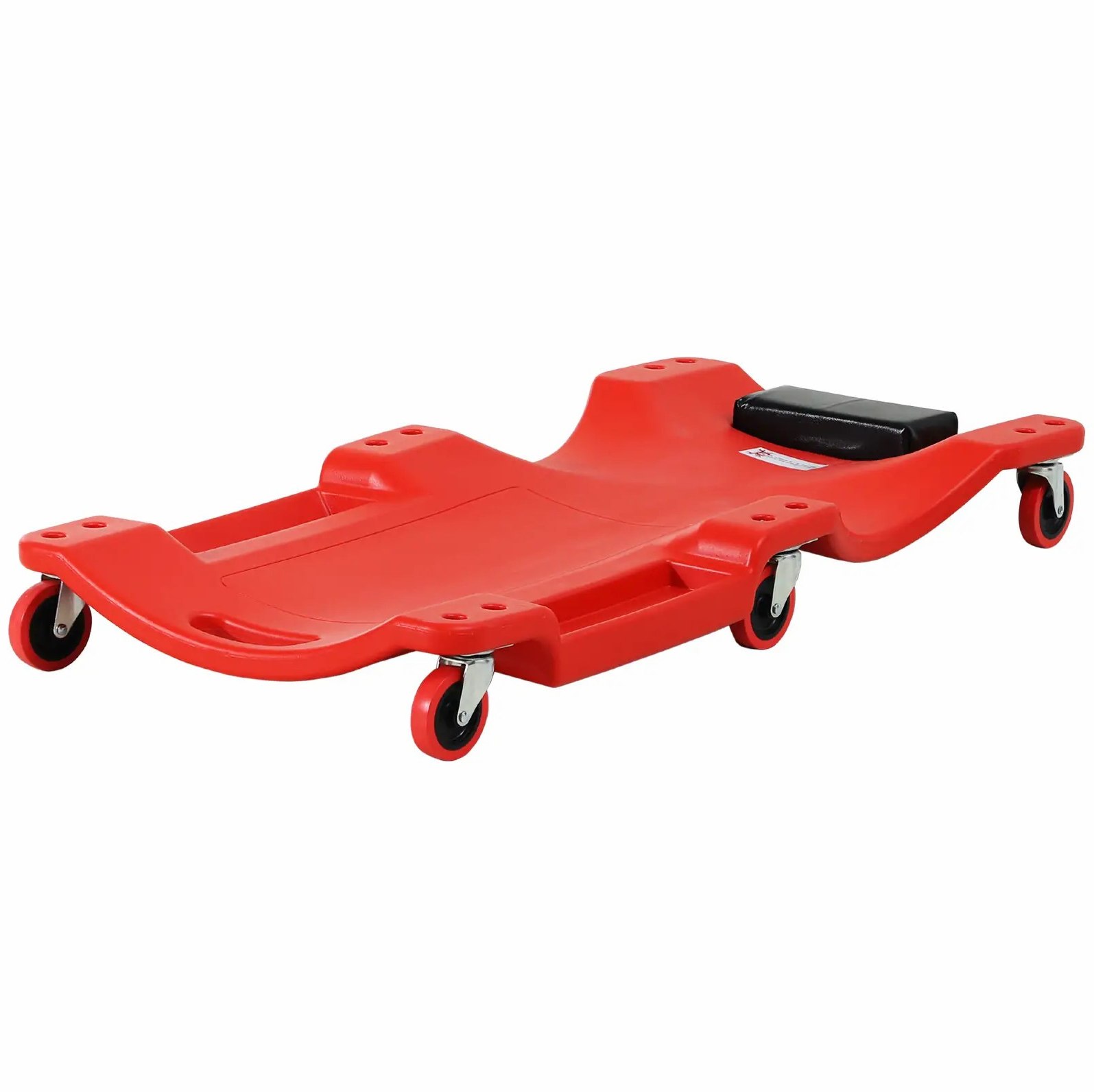 Planche à roulettes d'atelier ergonomique avec appui-tête, 6 roulettes pivotantes, 100 x 48 x 12 cm, rouge