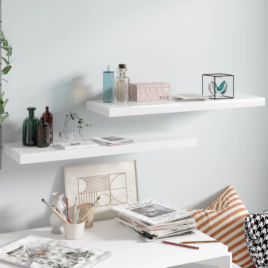 Vidaxl Weiß Floating Wall Shelves 2 Pcs High Gloss White 80X23,5X3,8 Cm Mdf
