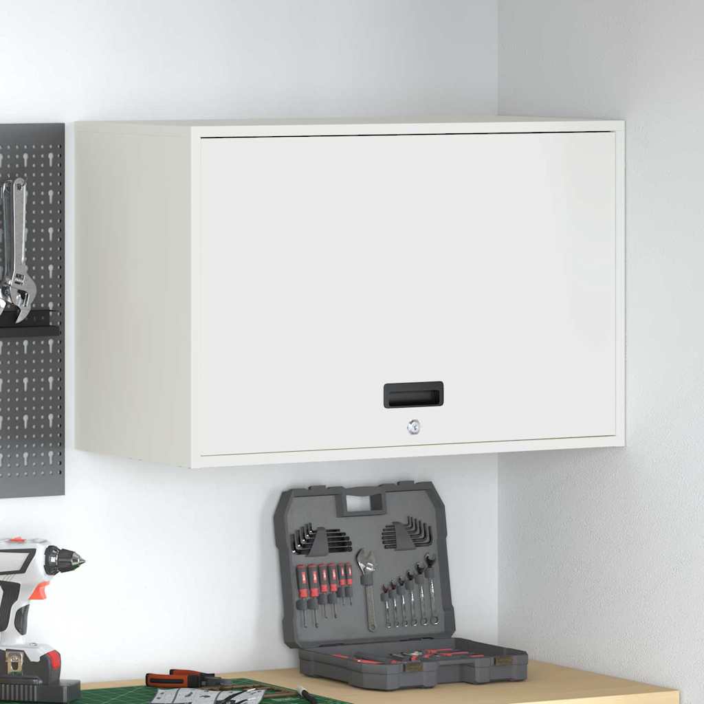Armoire murale de garage blanche en acier, 80 x 40 x 53 cm, avec serrure