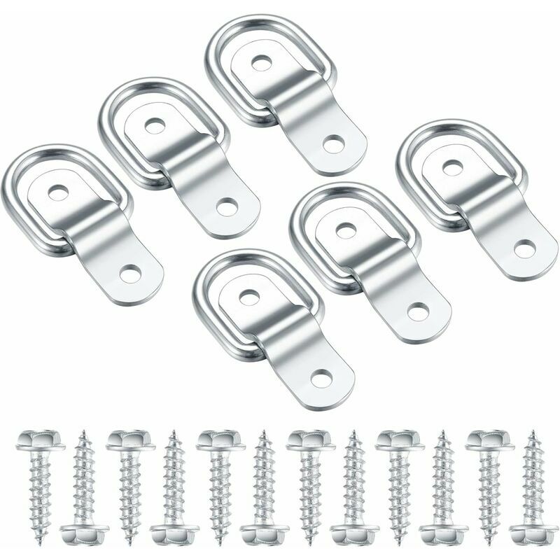 Anneau d'arrimage en D avec vis, fixation murale pour sangle, remorque et hamac, lot de 6