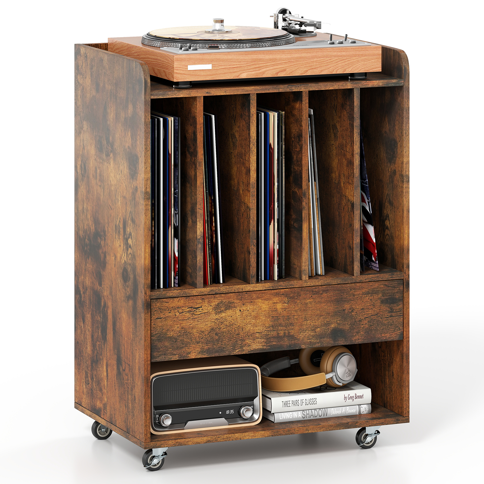 Meuble Platine Vinyle Avec 5 Séparateurs