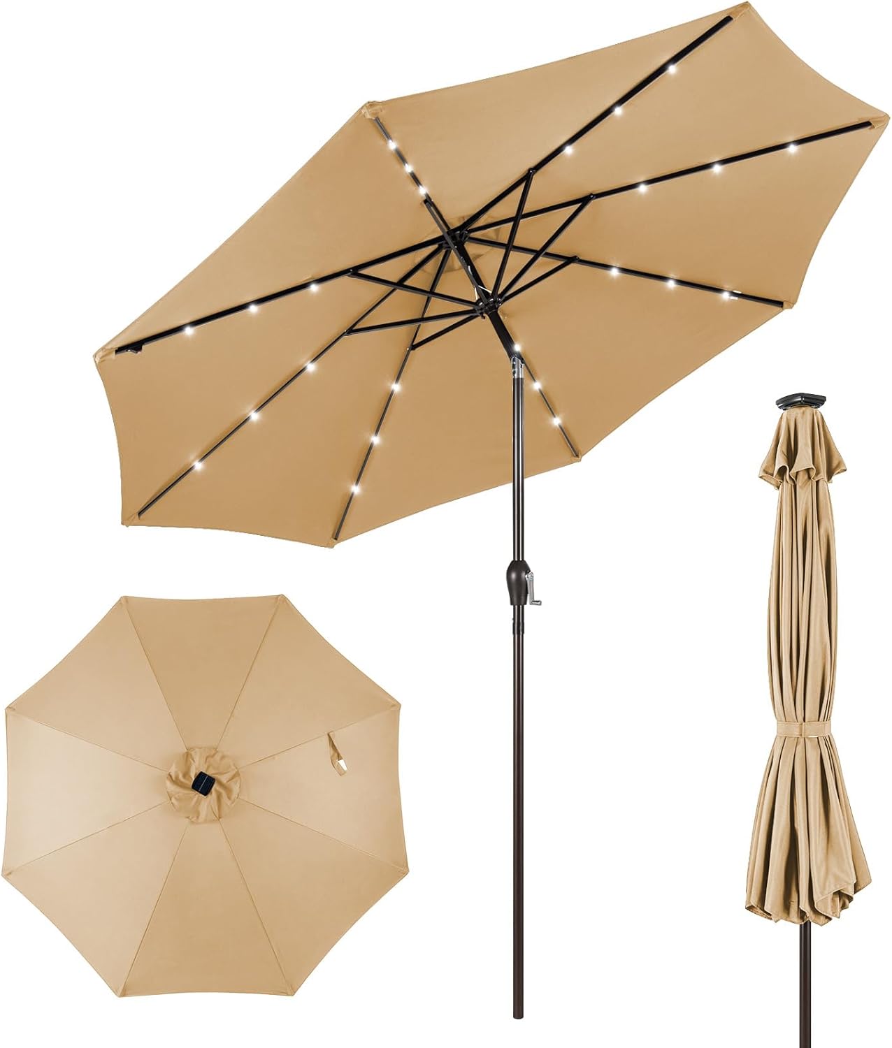 Costway – Parasol Déporté Inclinable 300 Cm Avec 24 Led – Tissu