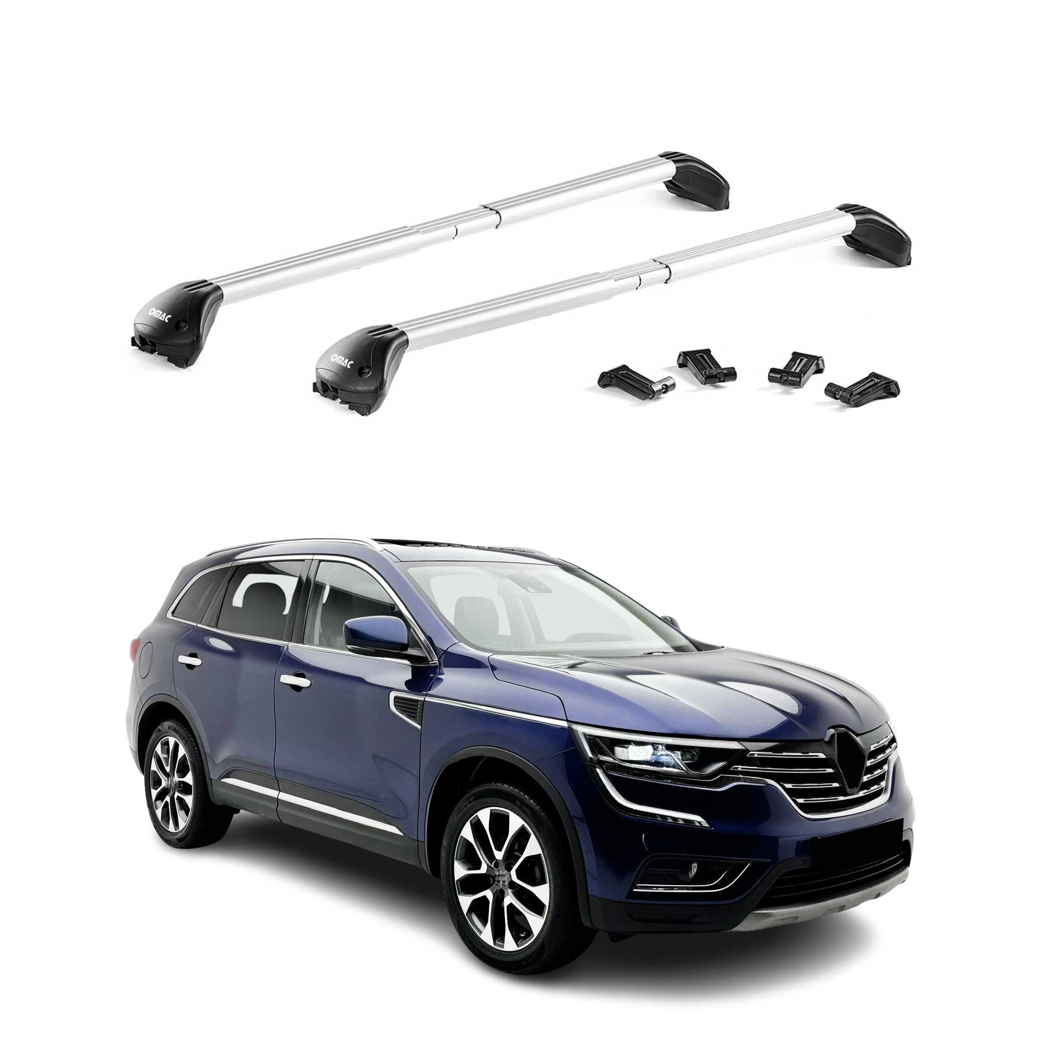 Omac Dachträger Querträger Tüv Geprüft Für Renault Koleos Ii 2016-2024 – Abschließbar (4 Schlösser) – Max 100 Kg – Robuste Befestigung Silber 8683828940417