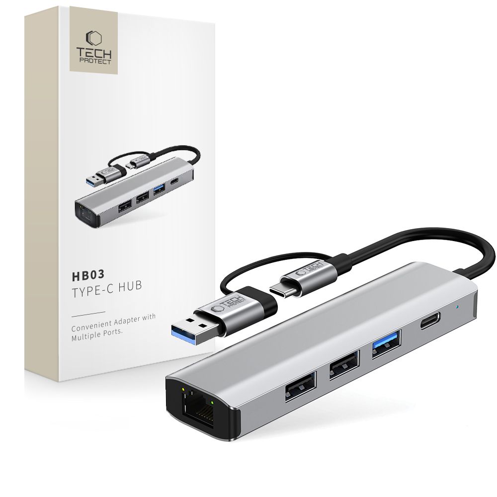 Joom Tech-Protect Grau Hb03 Hub-Adapter 5In1 Typ-C + Usb2.0 + Usb3.0 + Rj45 Space - Bild 5