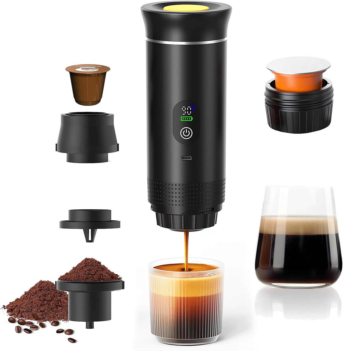Macchina Per Caffè Portatile, Macchina Per Caffè Espresso Elettrica 3 In 1, Ricaricabile, Per Campeggio E Auto, Riscaldamento Rapido, Compatibile Con Cialde K-cup E Caffè Macinato, Per I Viaggi