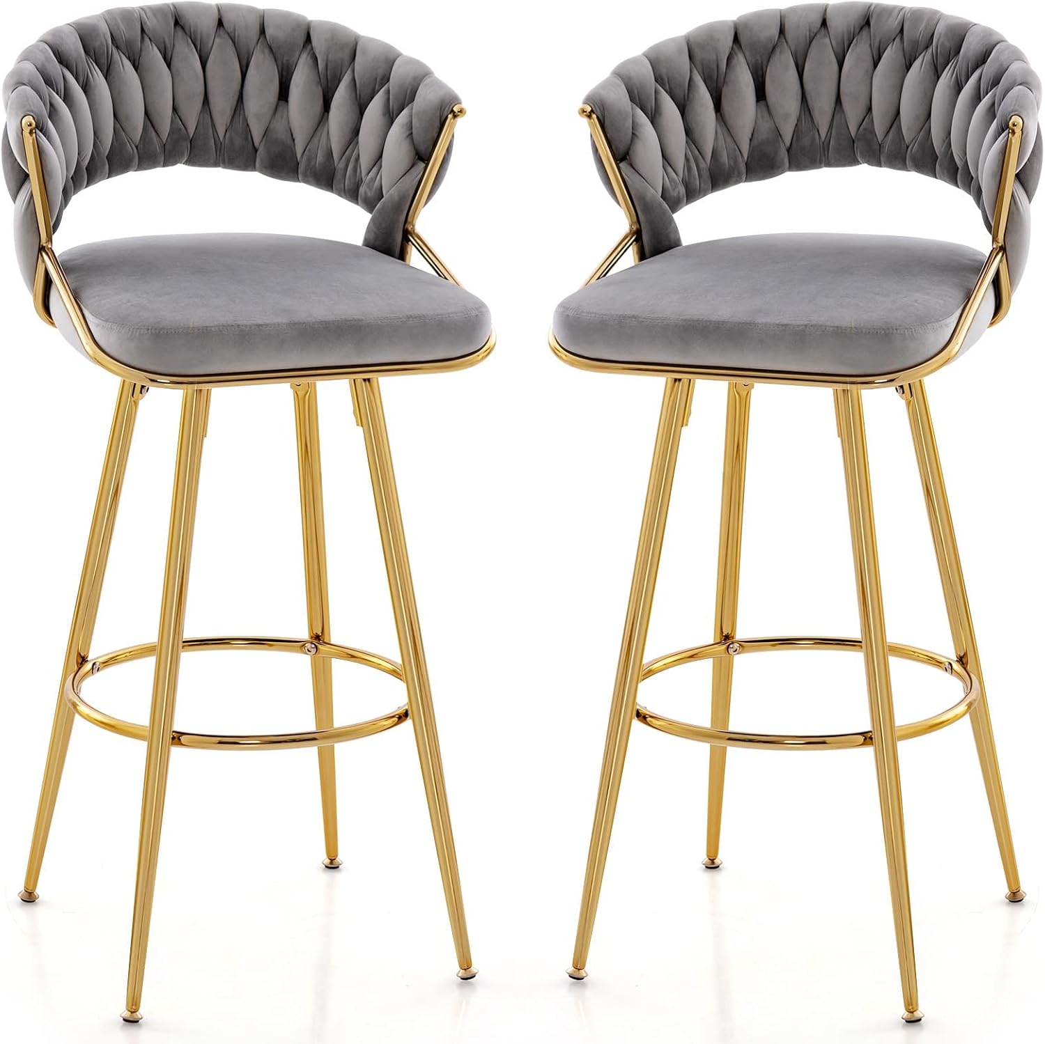 Costway – Tabourets De Bar Pivotants Lot De 2 – Chaise Haute En Velours