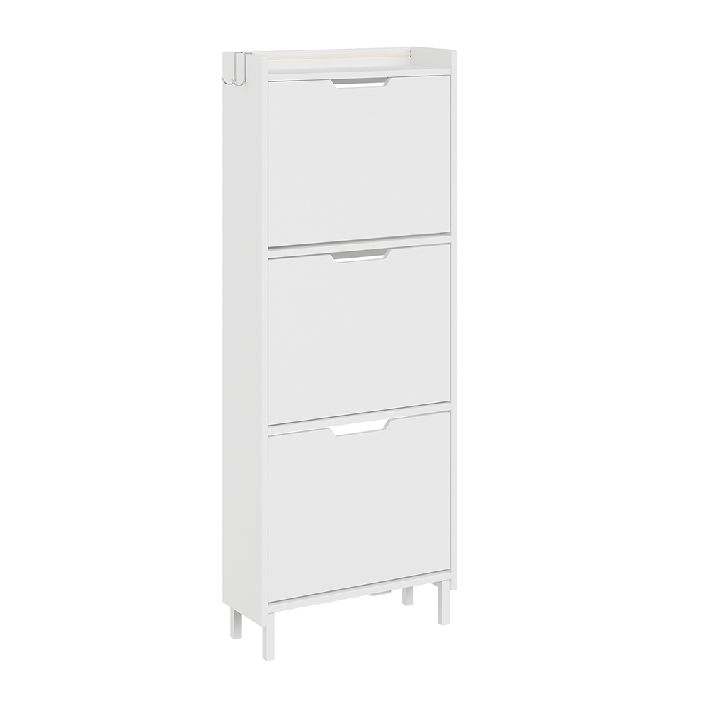 SoBuy | Meuble à chaussures blanc avec plateau intégré | Rangement à chaussures pliable 3 portes | Étagère à chaussures en MDF pour entrée | 50×19×131 cm | Capacité de charge 25 kg | FSR151-H-E-W