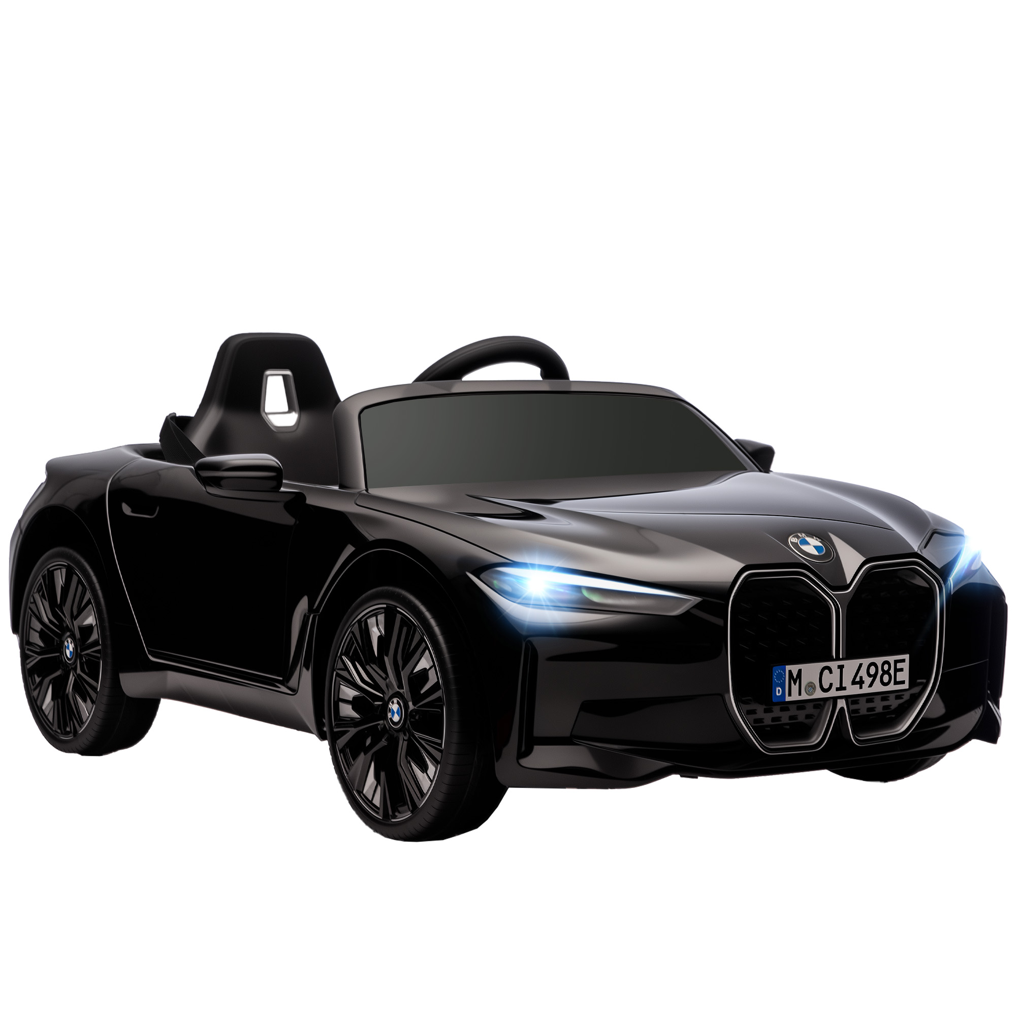 Homcom Kinder Elektroauto Bmw I4 12v Kinderauto Mit 2,4 Ghz Fernbedienung, 2 Motor, Kinderfahrzeug Mit Hupe, Scheinwerfer, Musik, Sanftstart, Elektrofahrzeug, Für 3-6 Jahre Kinder, Schwarz